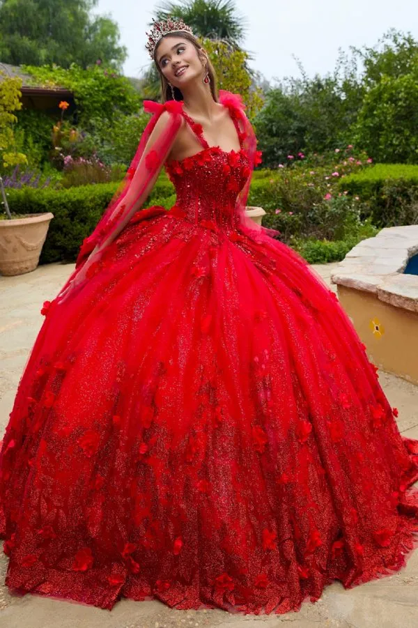 Glitter Applique Long Quinceanera Dress