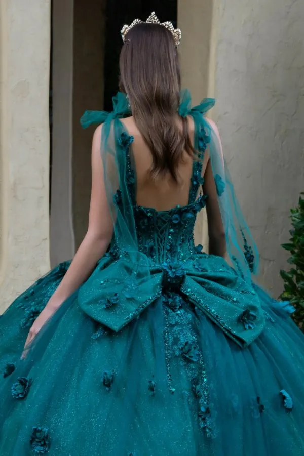 Glitter Applique Long Quinceanera Dress