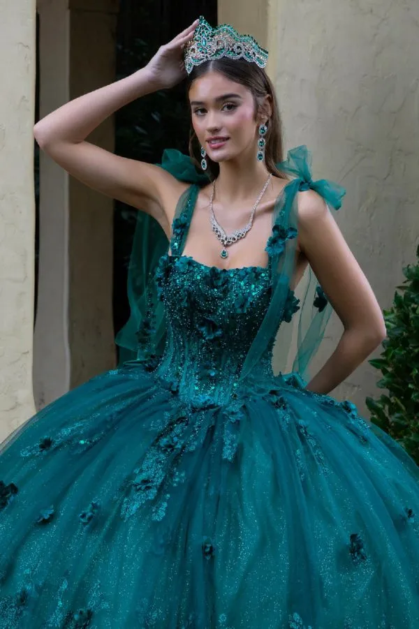 Glitter Applique Long Quinceanera Dress