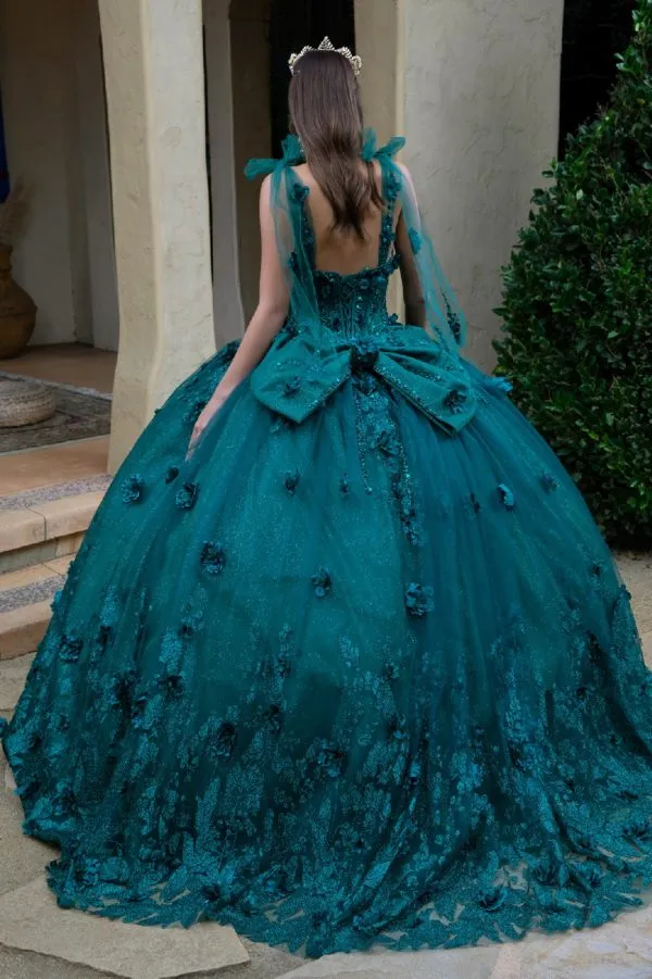 Glitter Applique Long Quinceanera Dress