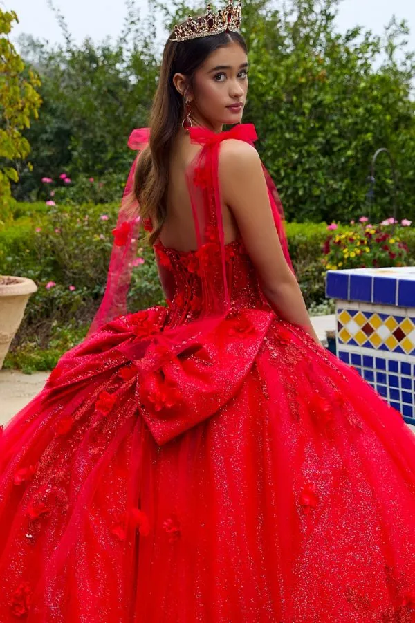 Glitter Applique Long Quinceanera Dress