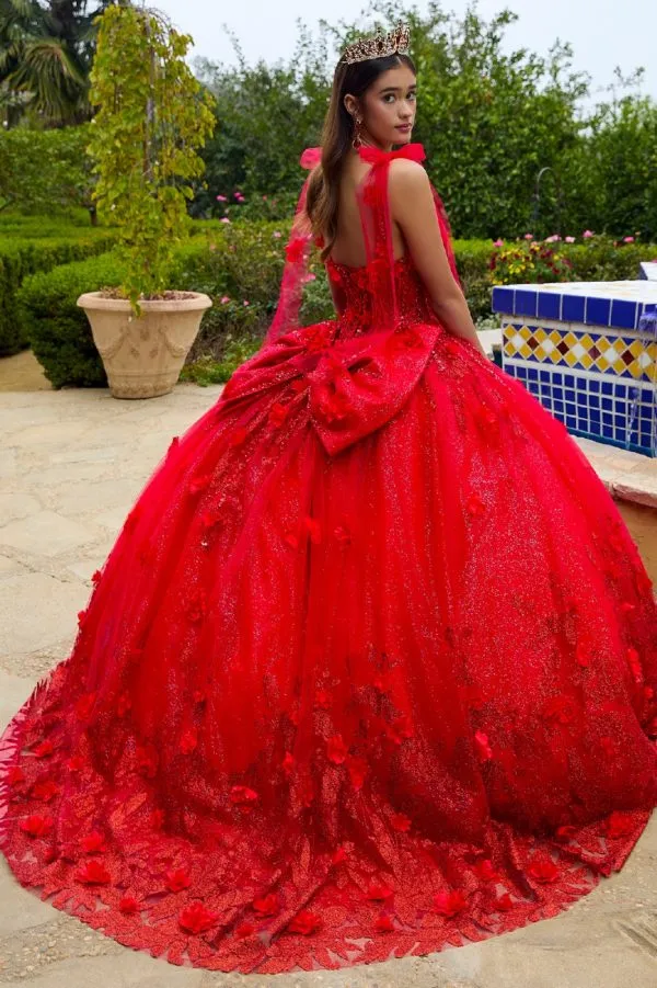 Glitter Applique Long Quinceanera Dress