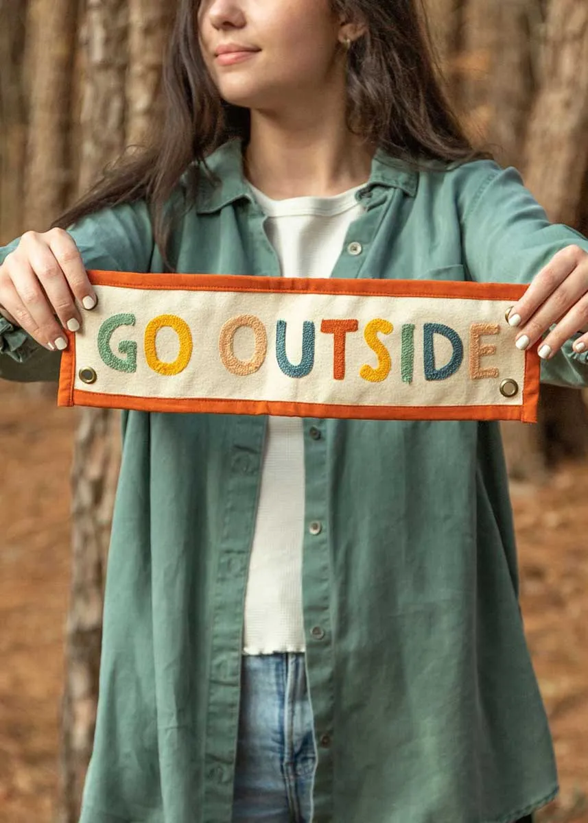 Go Outside Embroidered Banner - Rainbow