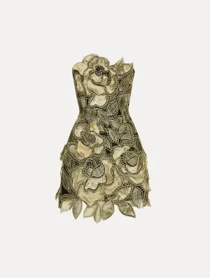 Gold Foil Rose Appliqué Dress