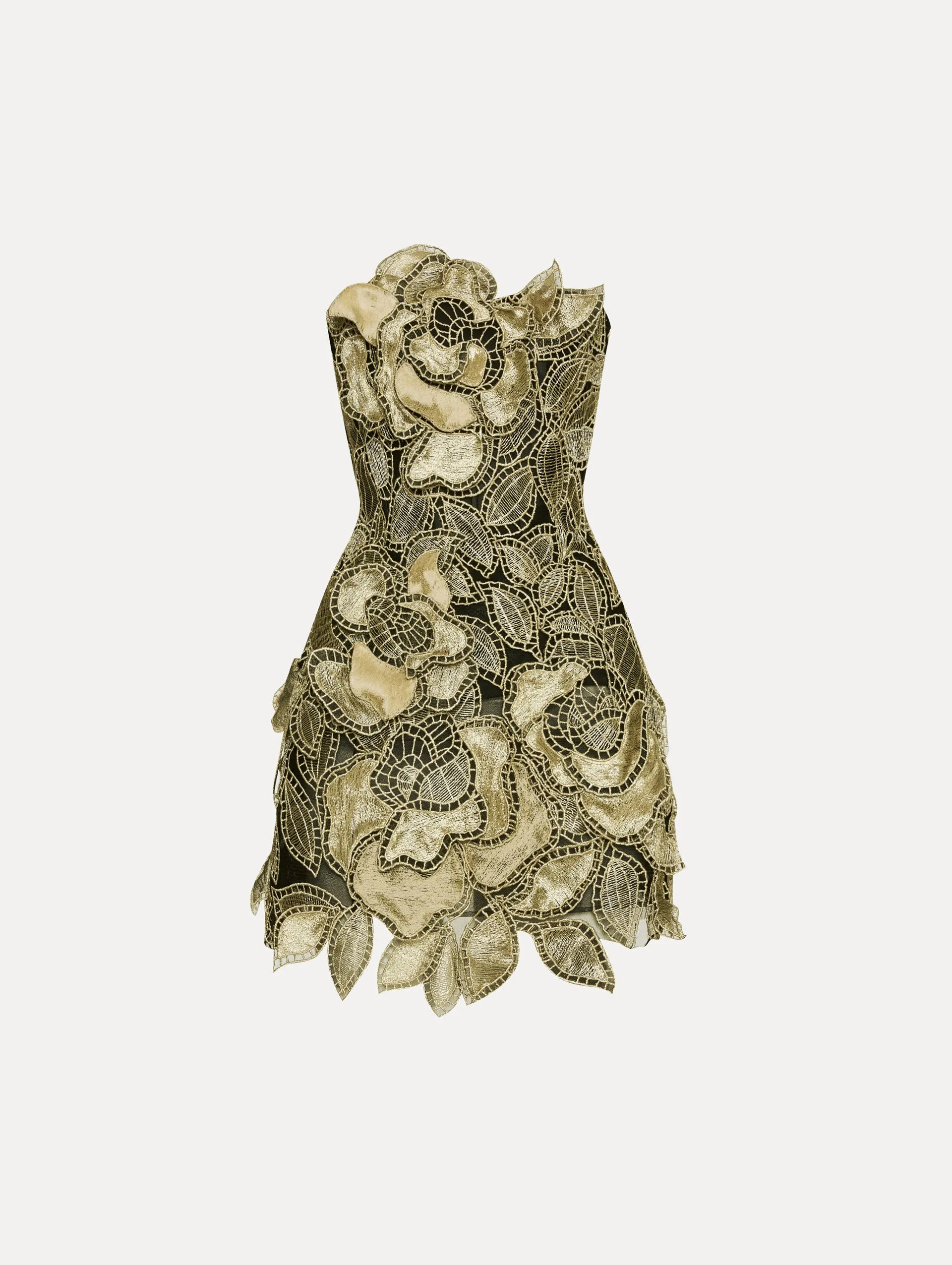 Gold Foil Rose Appliqué Dress