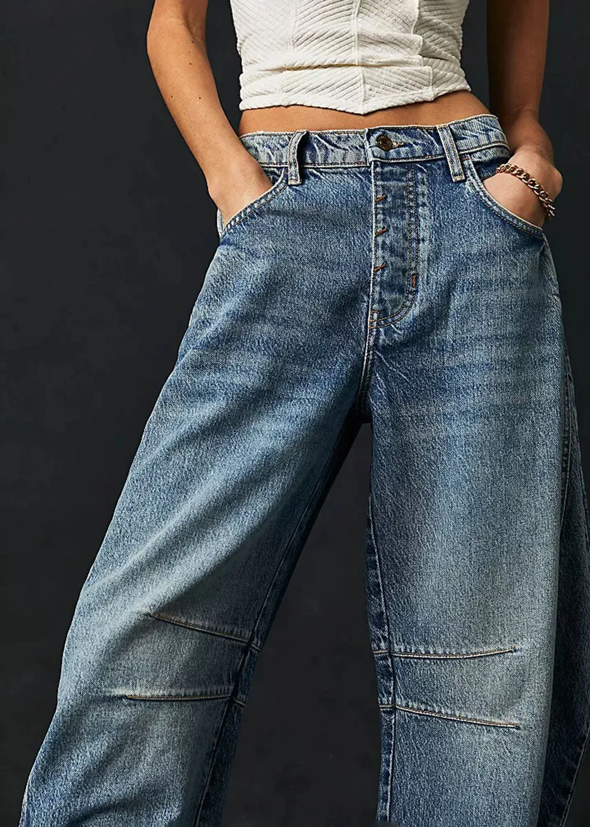 Good Luck Mid Rise Barrel Jeans - Ultra Light Beam