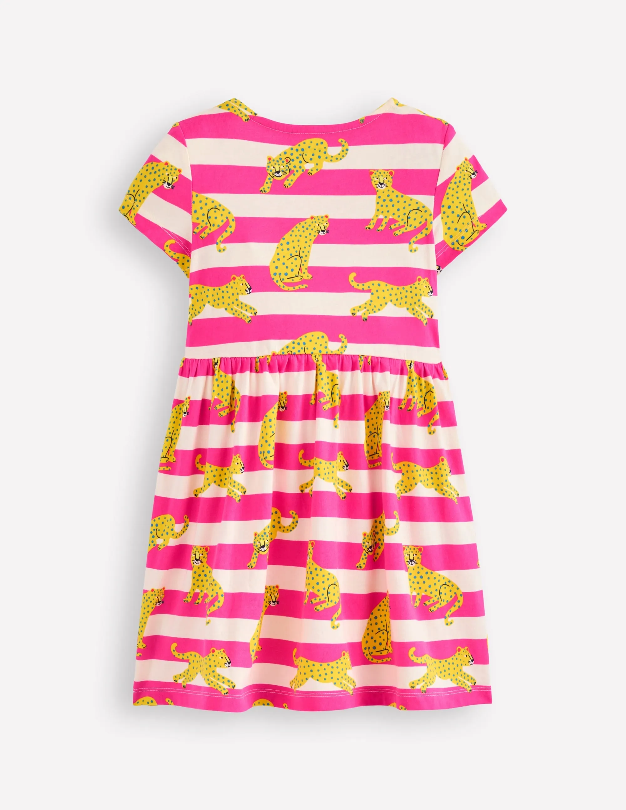 Heart Pocket Fun Jersey Dress-Raspberry Pink Leopard Stripe
