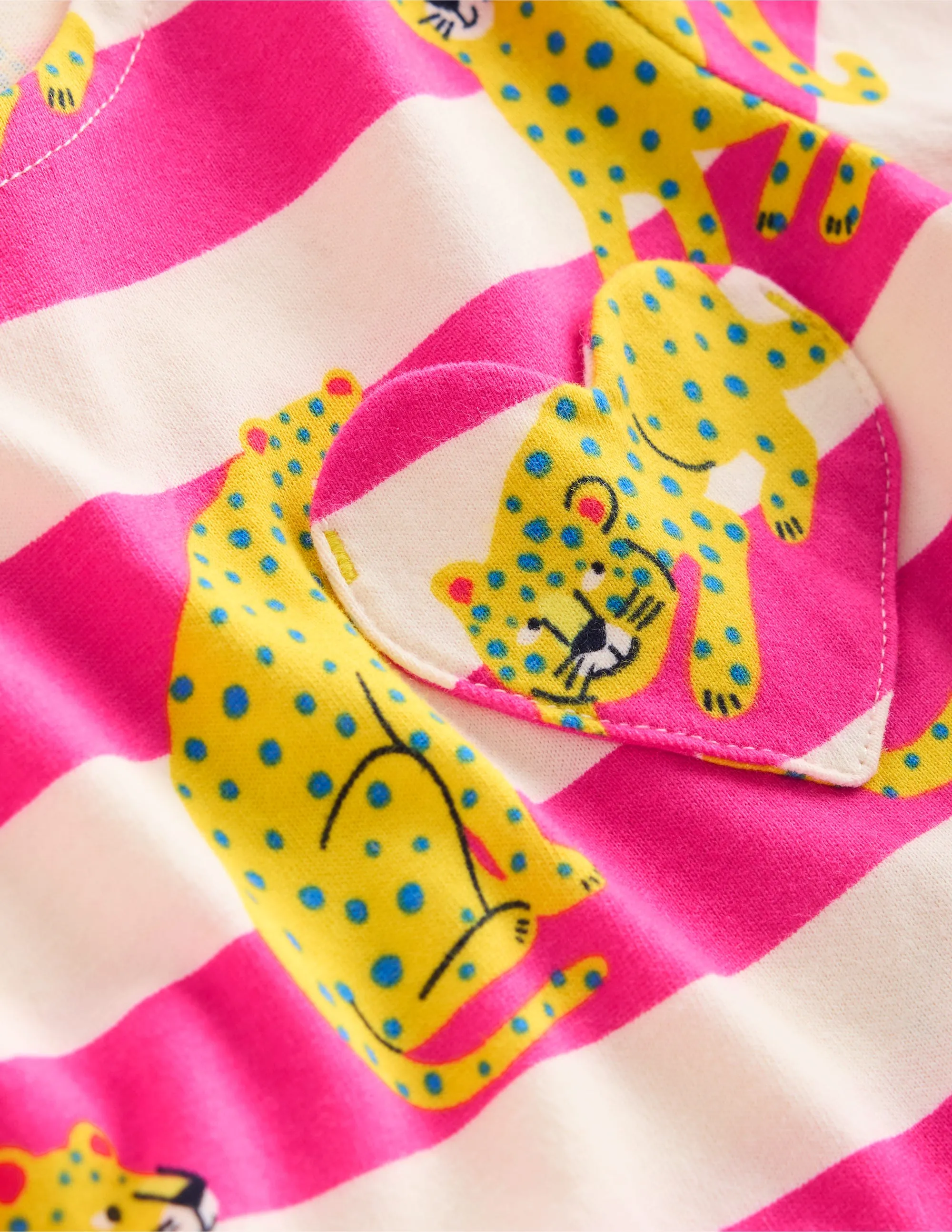 Heart Pocket Fun Jersey Dress-Raspberry Pink Leopard Stripe