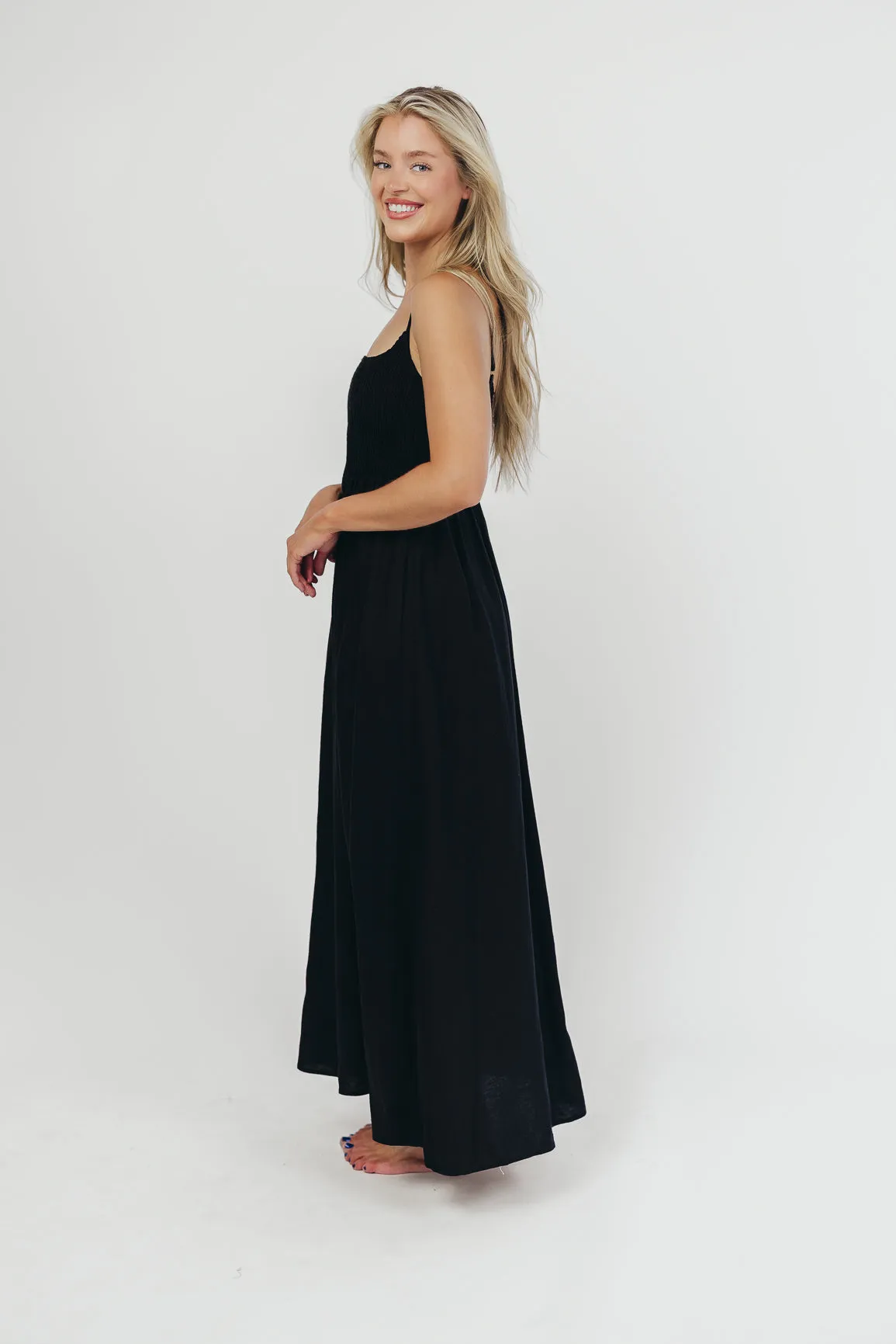 Josefina Smocked Maxi Dress in Black - Bump Friendly