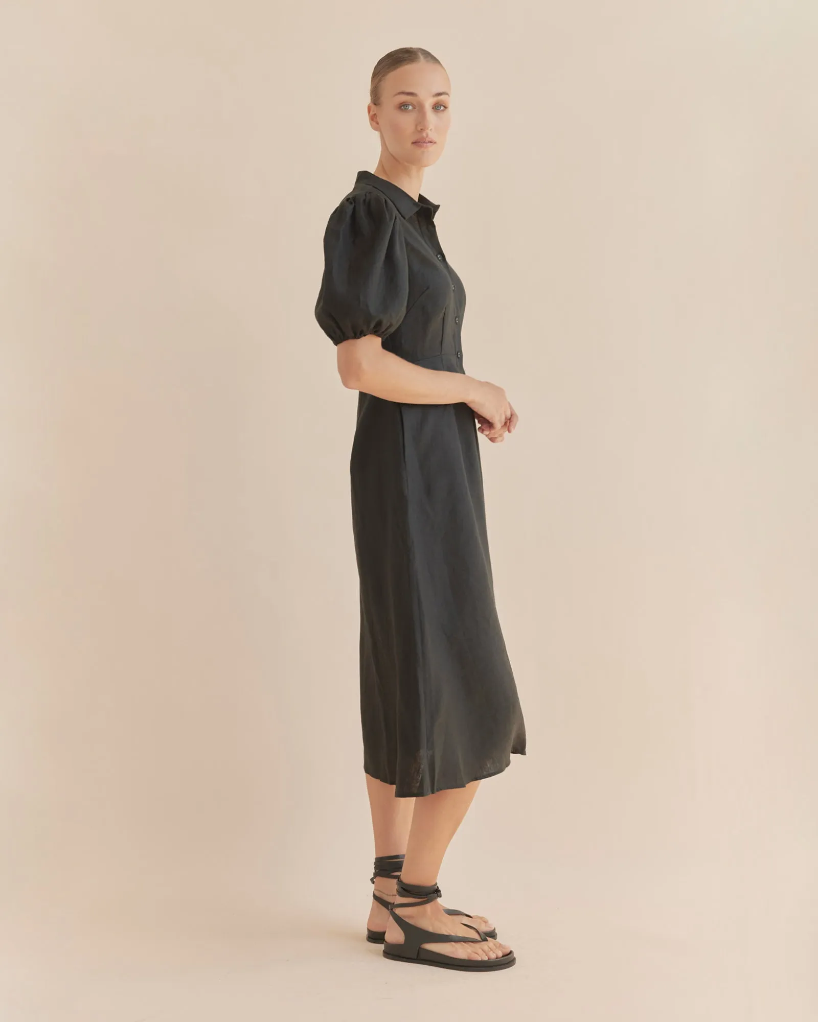 Julius Linen Midi Dress - Black