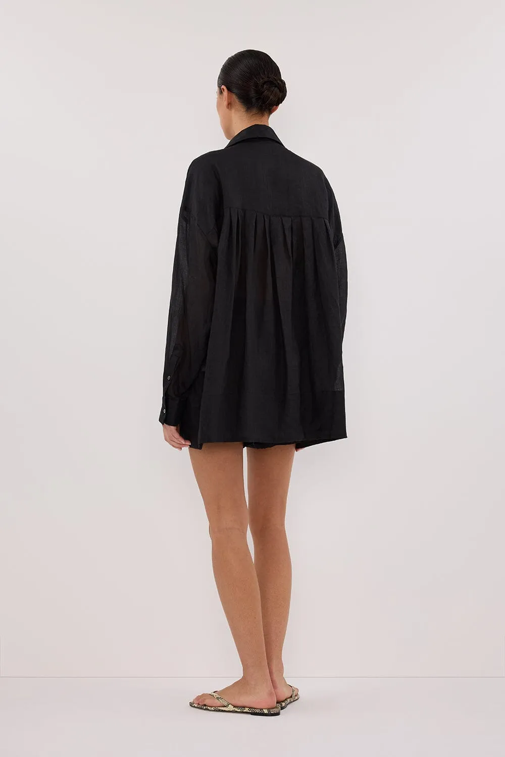 KAI BLACK OVERSIZED RAMIE SLEEVED SHIRT