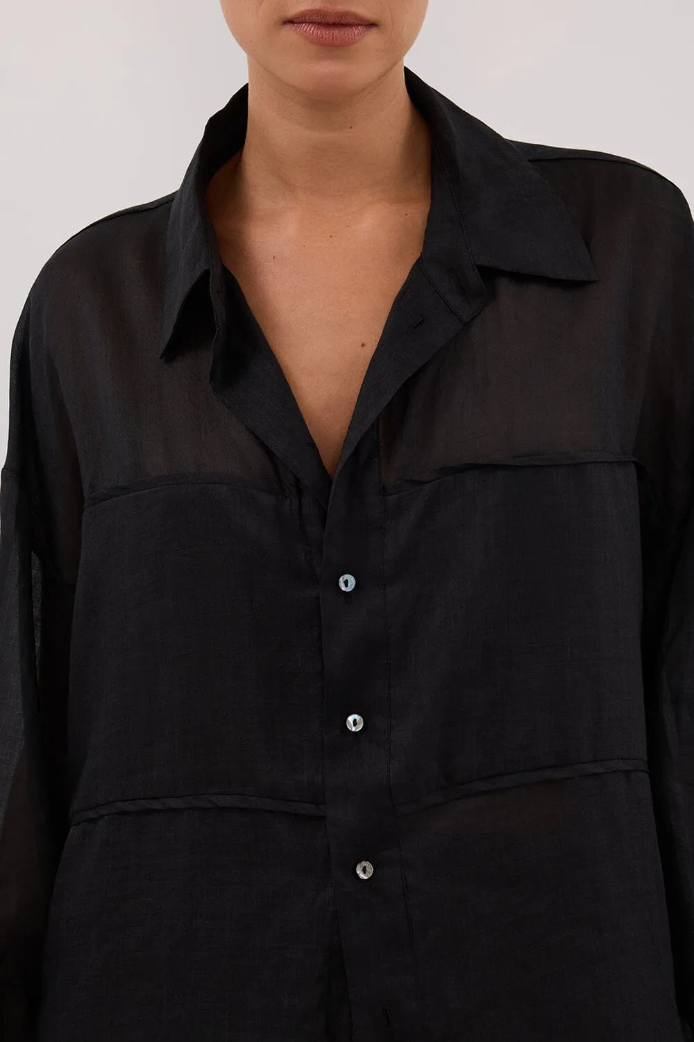 KAI BLACK OVERSIZED RAMIE SLEEVED SHIRT