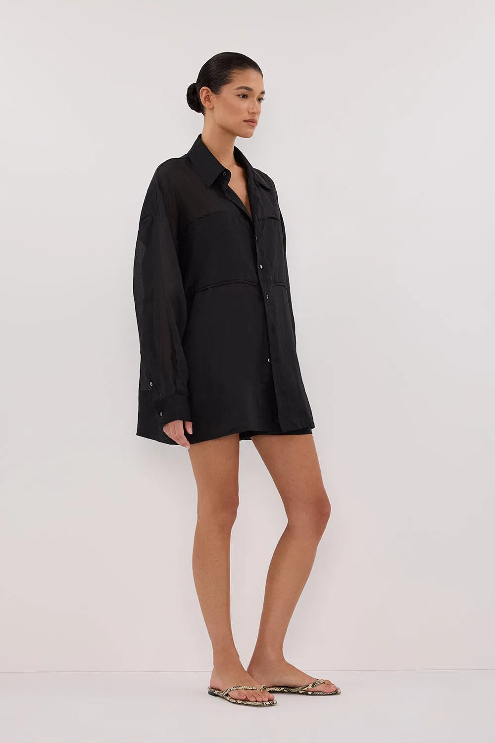 KAI BLACK OVERSIZED RAMIE SLEEVED SHIRT
