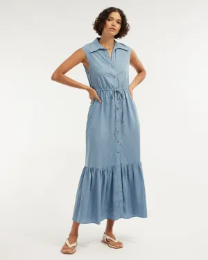 Kate Buttoned Maxi Dress - Cerulean Blue