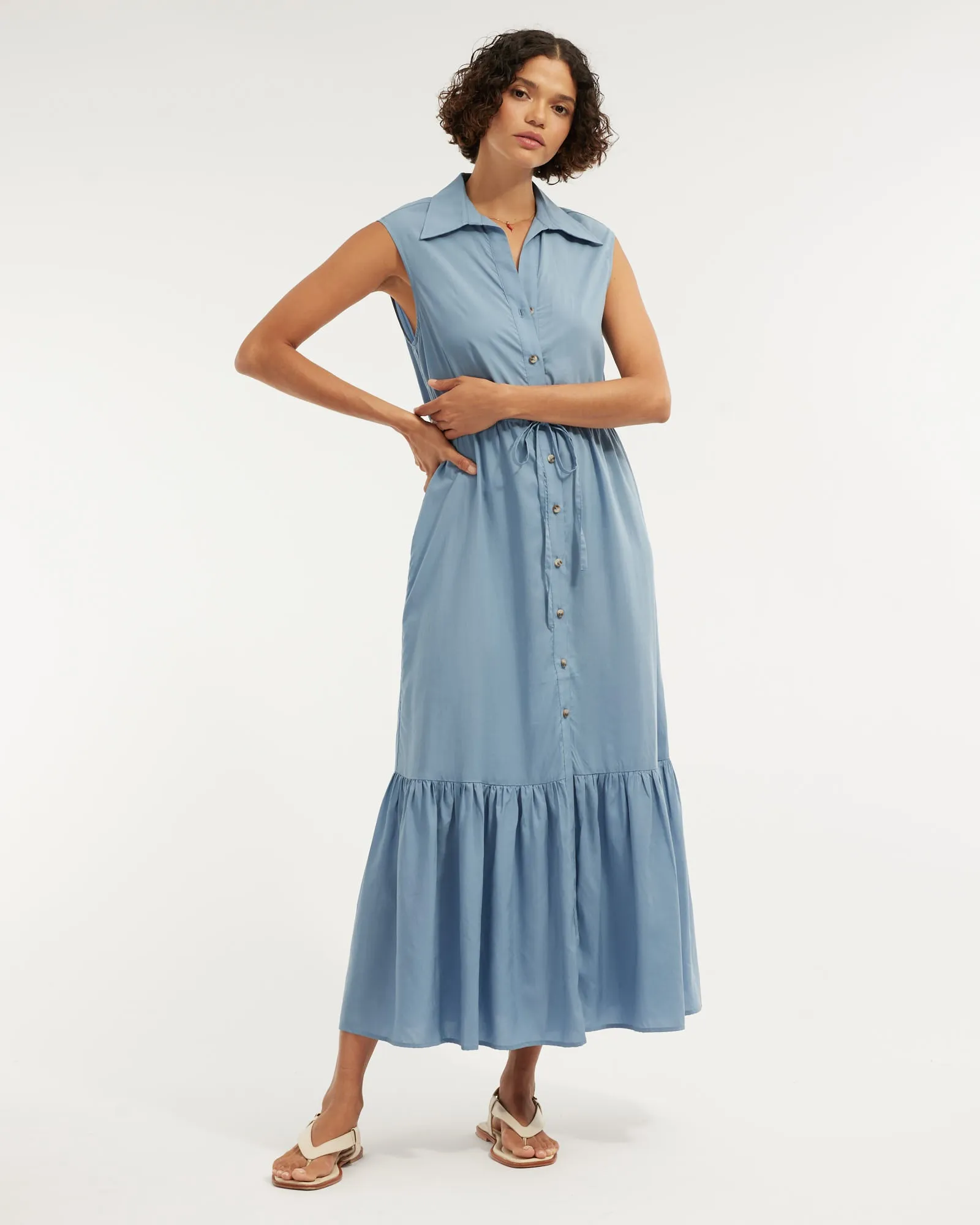 Kate Buttoned Maxi Dress - Cerulean Blue