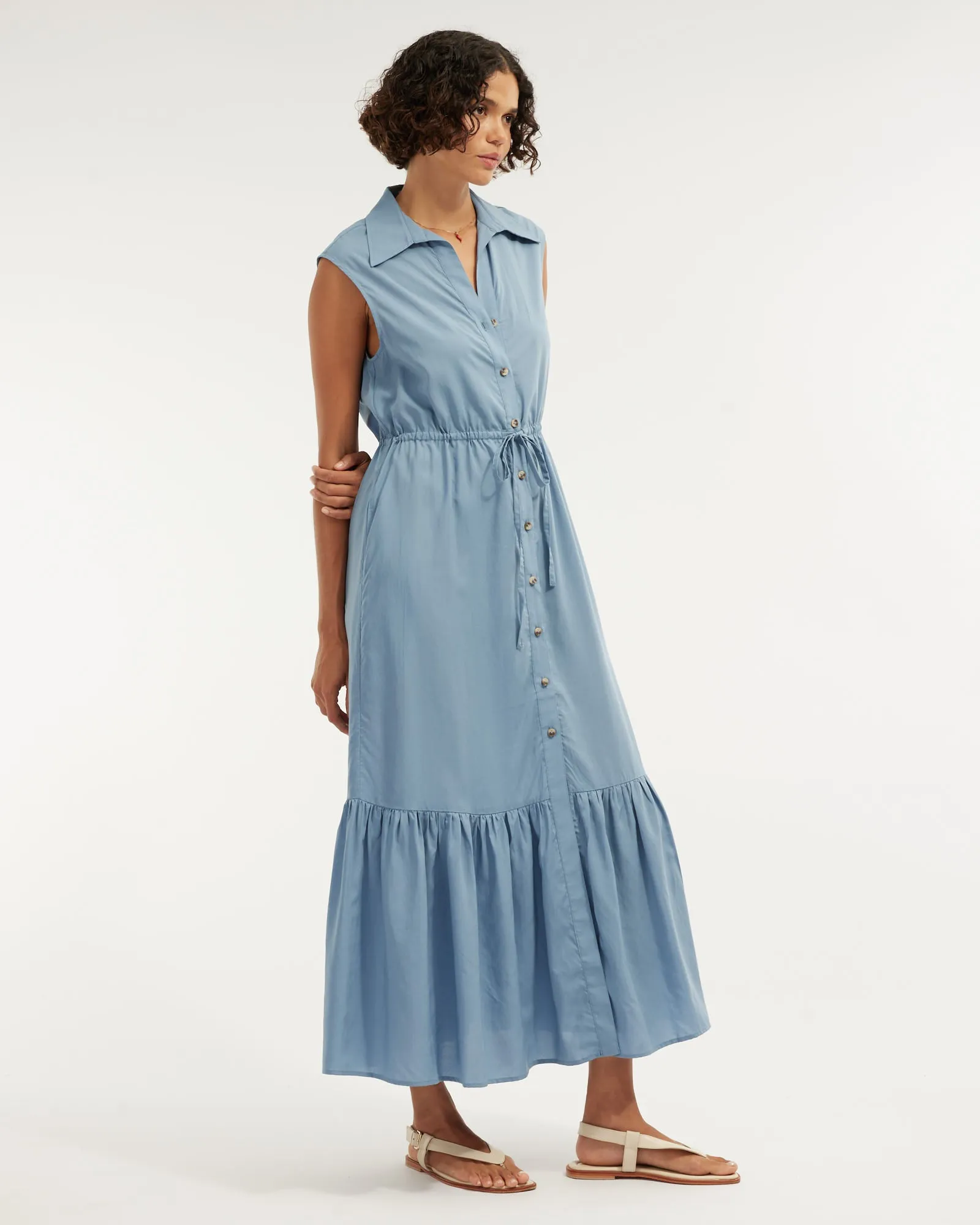 Kate Buttoned Maxi Dress - Cerulean Blue