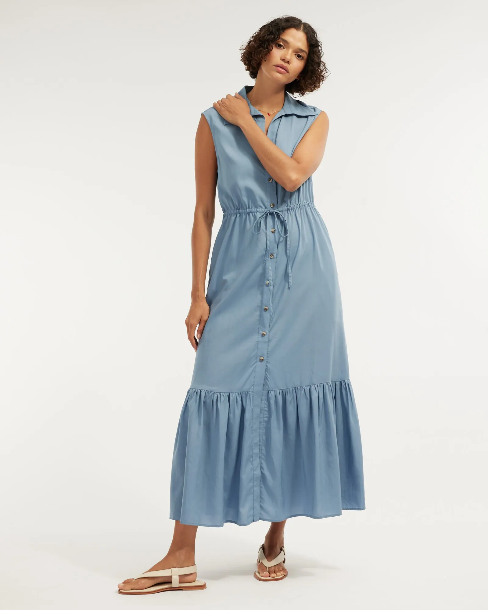 Kate Buttoned Maxi Dress - Cerulean Blue