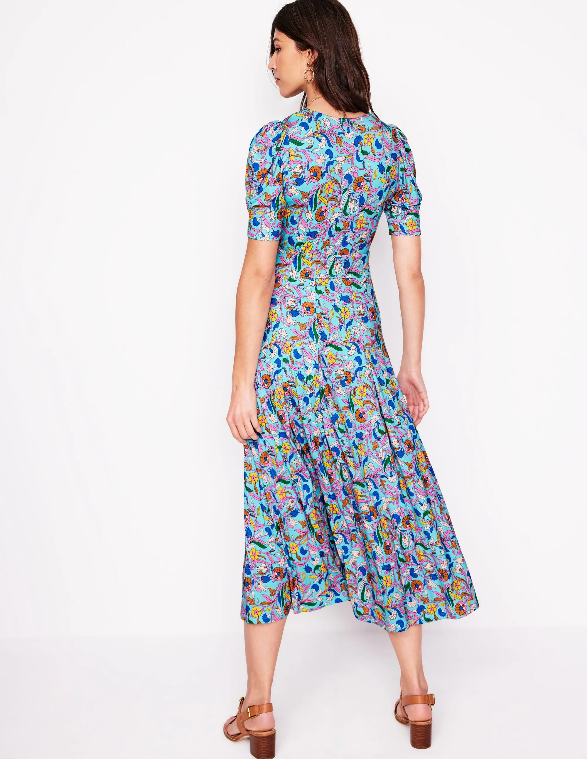 Kristen Pleated Jersey Dress-Blue. Enchanting Vine