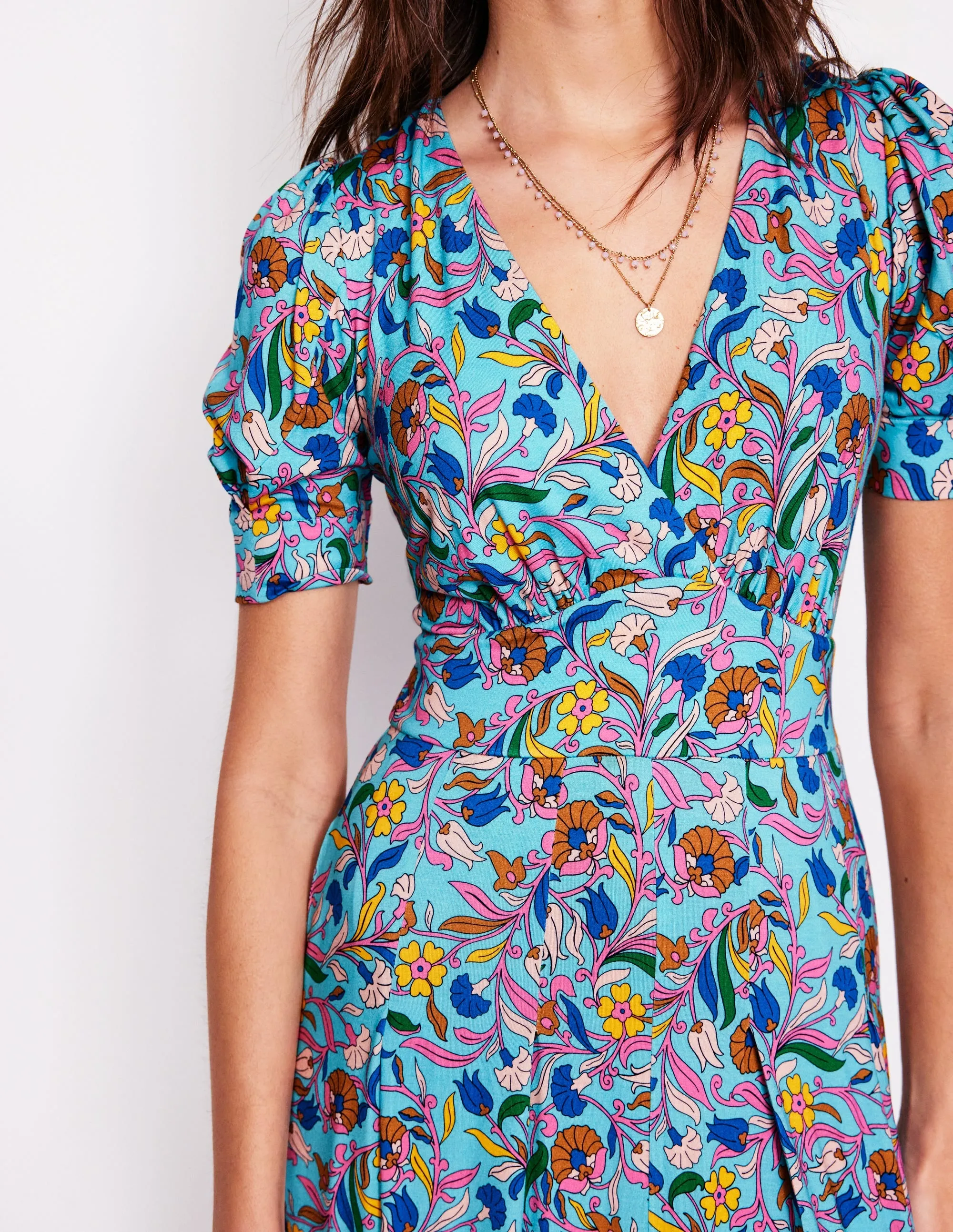 Kristen Pleated Jersey Dress-Blue. Enchanting Vine
