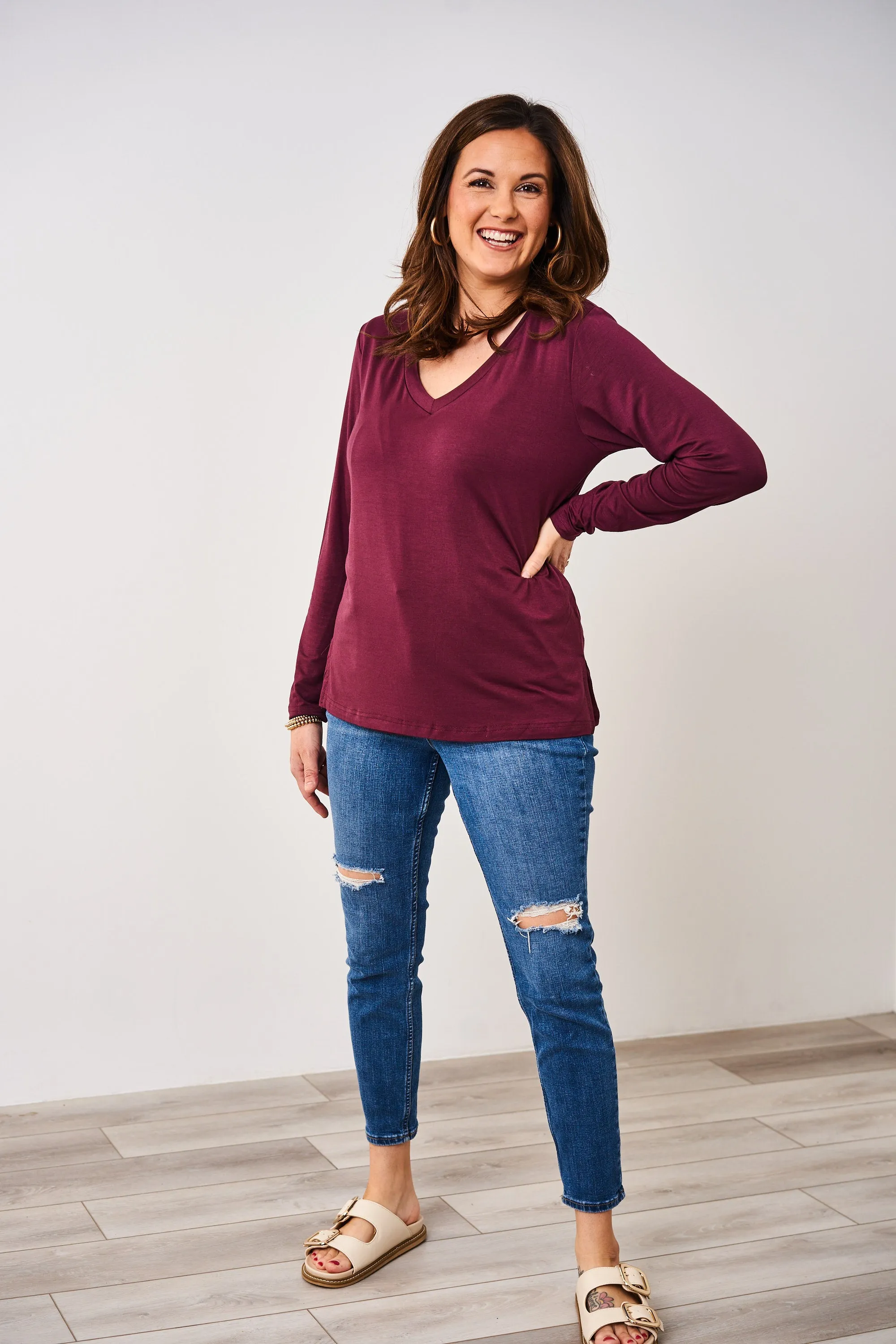 Latched Mama Go-To V-Neck Long Sleeve Nursing Top -Final Sale