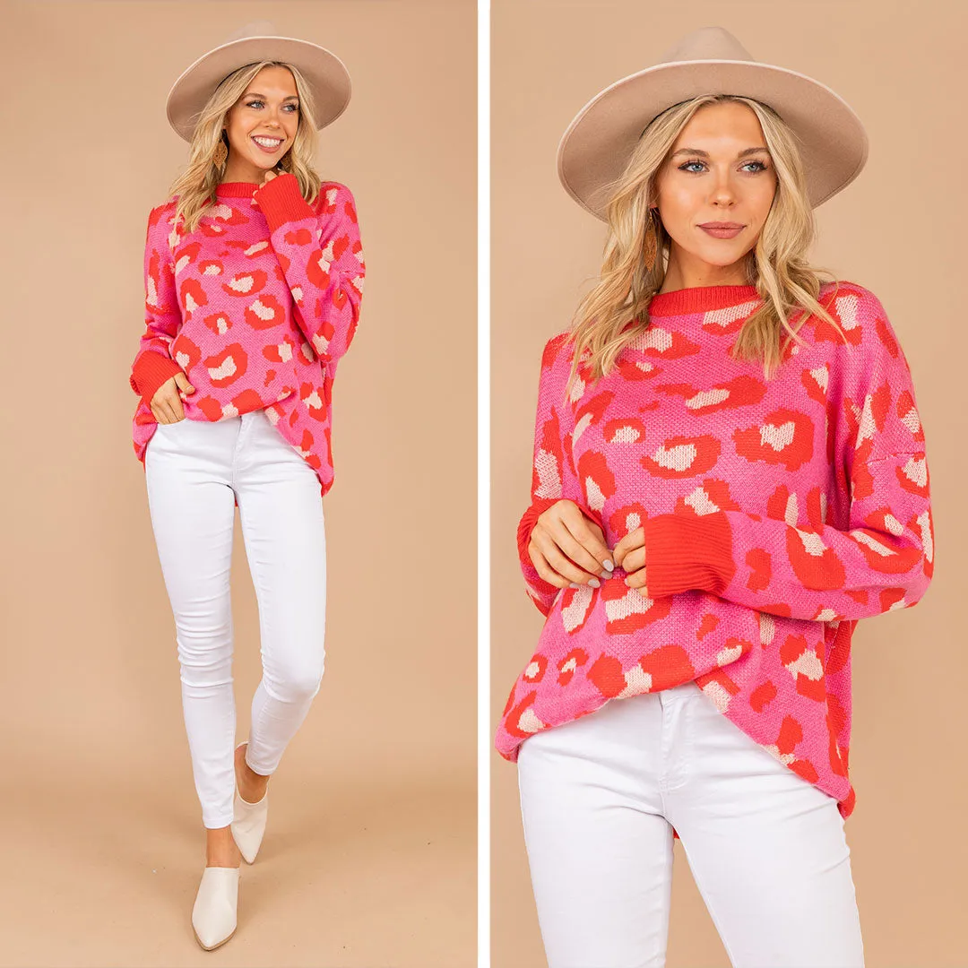 Live Out Loud Vibrant Pink Leopard Sweater
