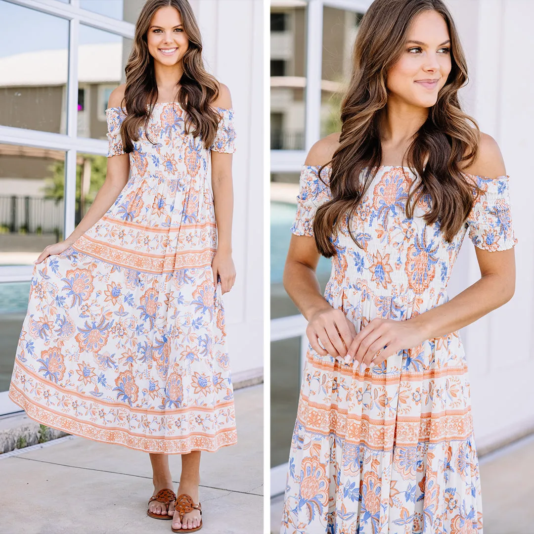 Living Free Natural White Mixed Print Midi Dress
