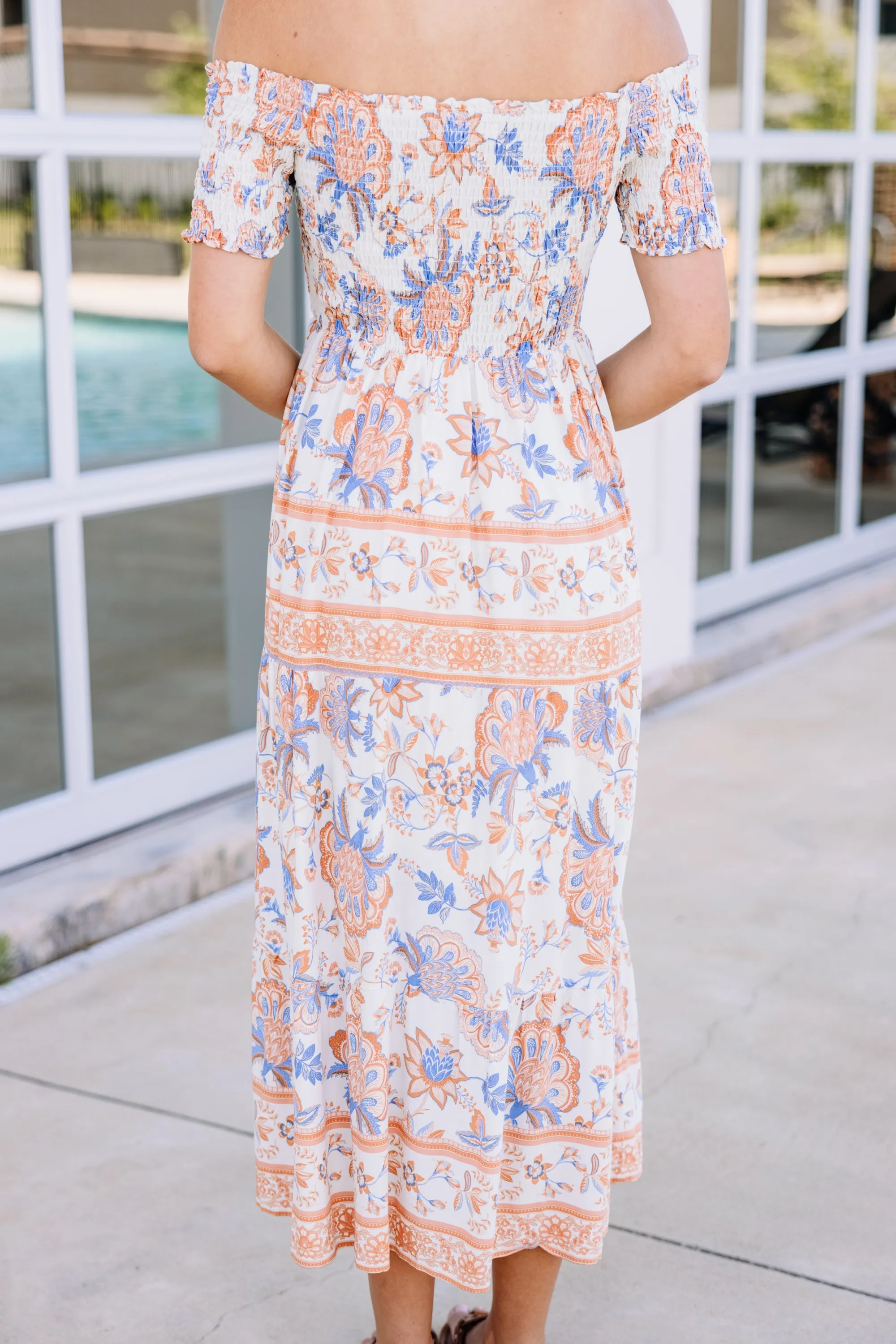 Living Free Natural White Mixed Print Midi Dress