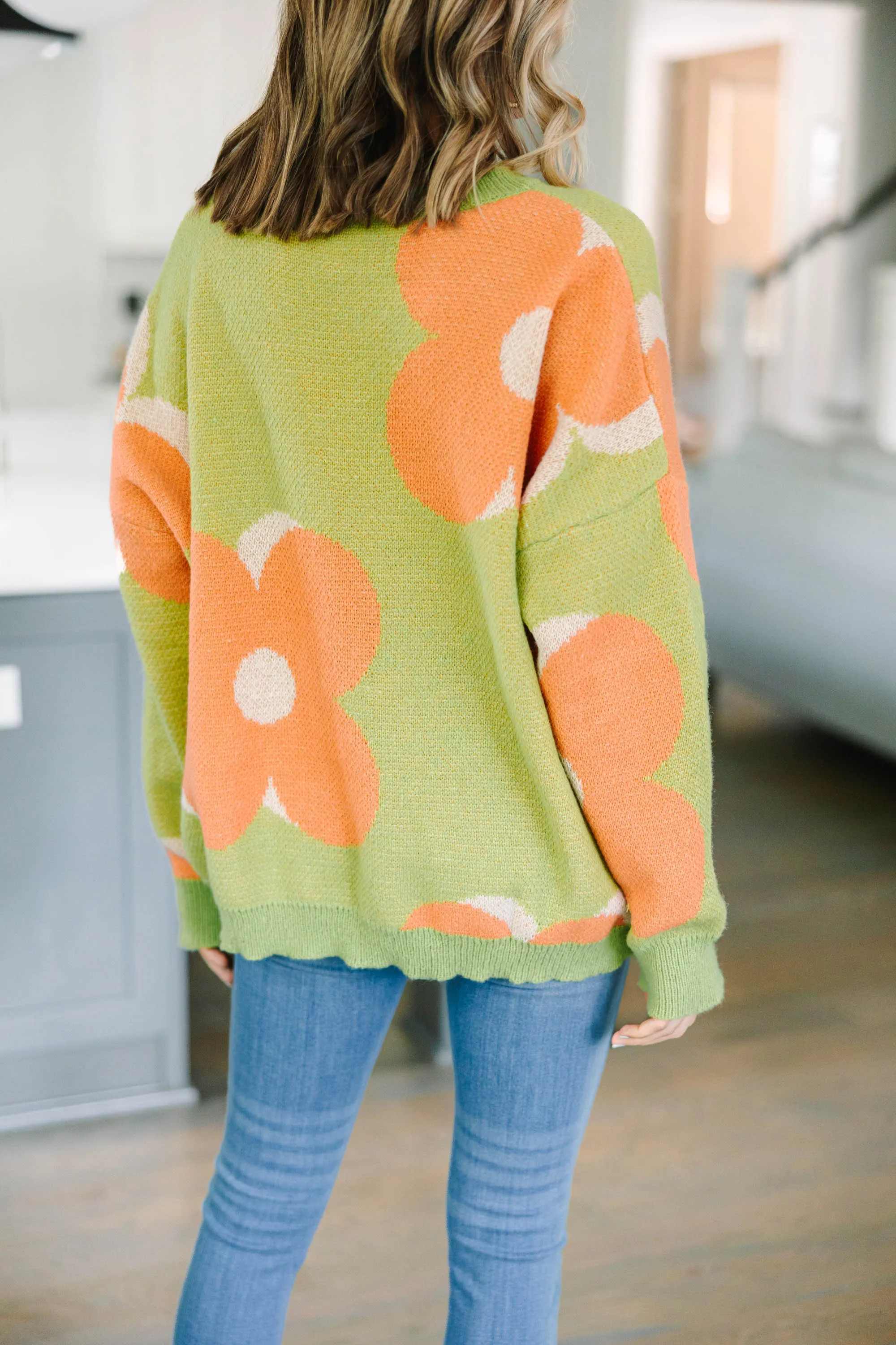 Look Out Green Apple Floral Sweater