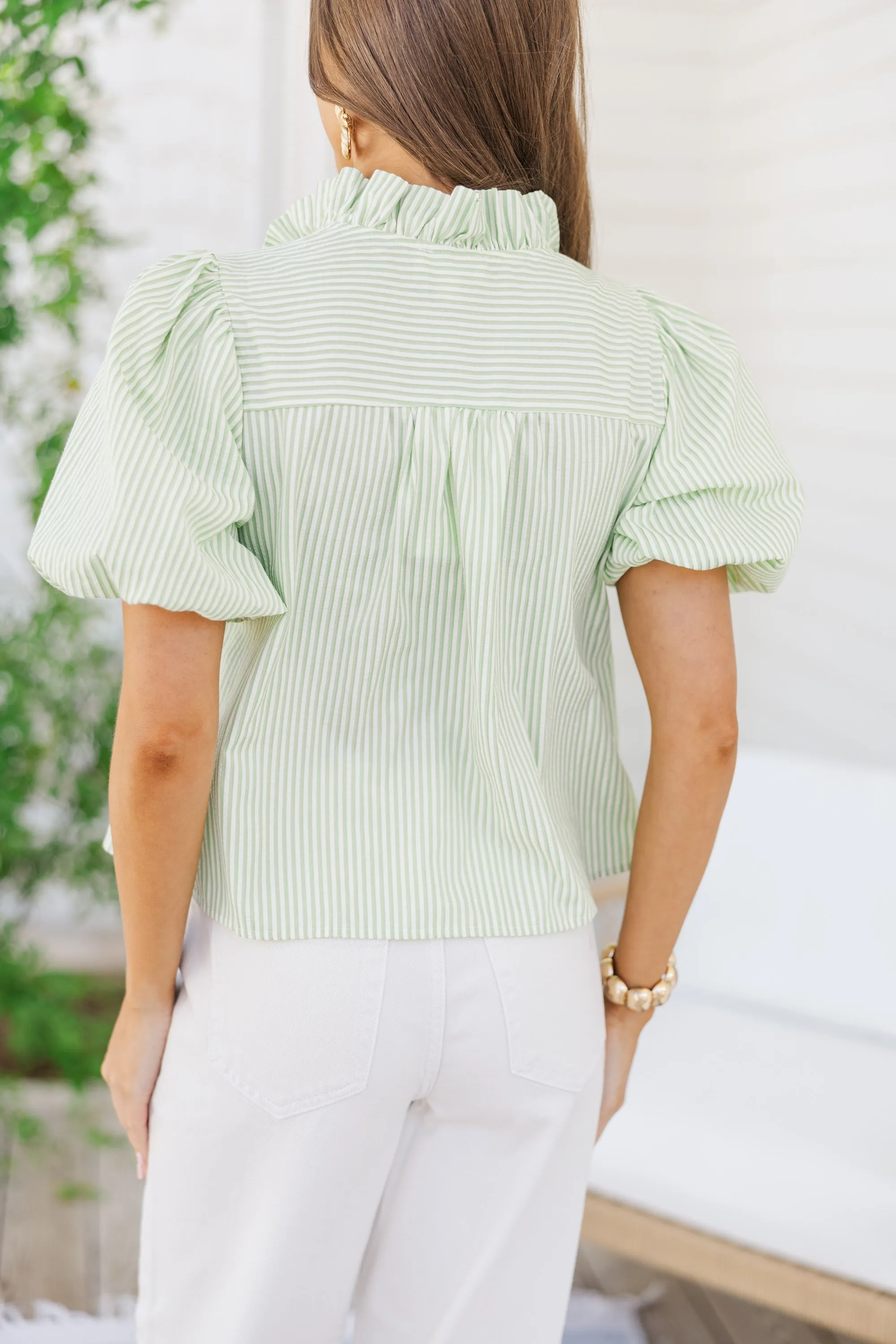 Look This Way Lime Green Striped Blouse