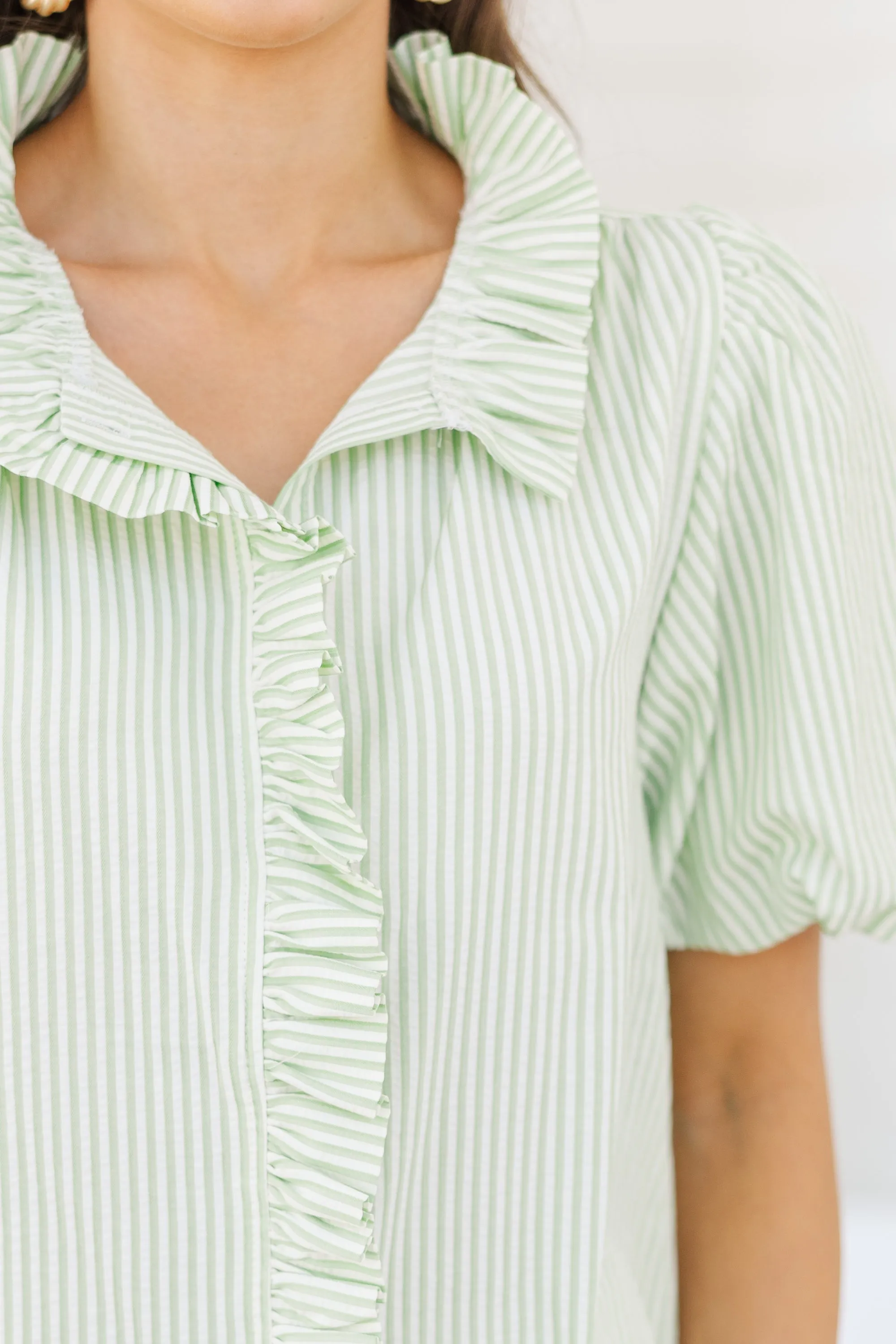 Look This Way Lime Green Striped Blouse