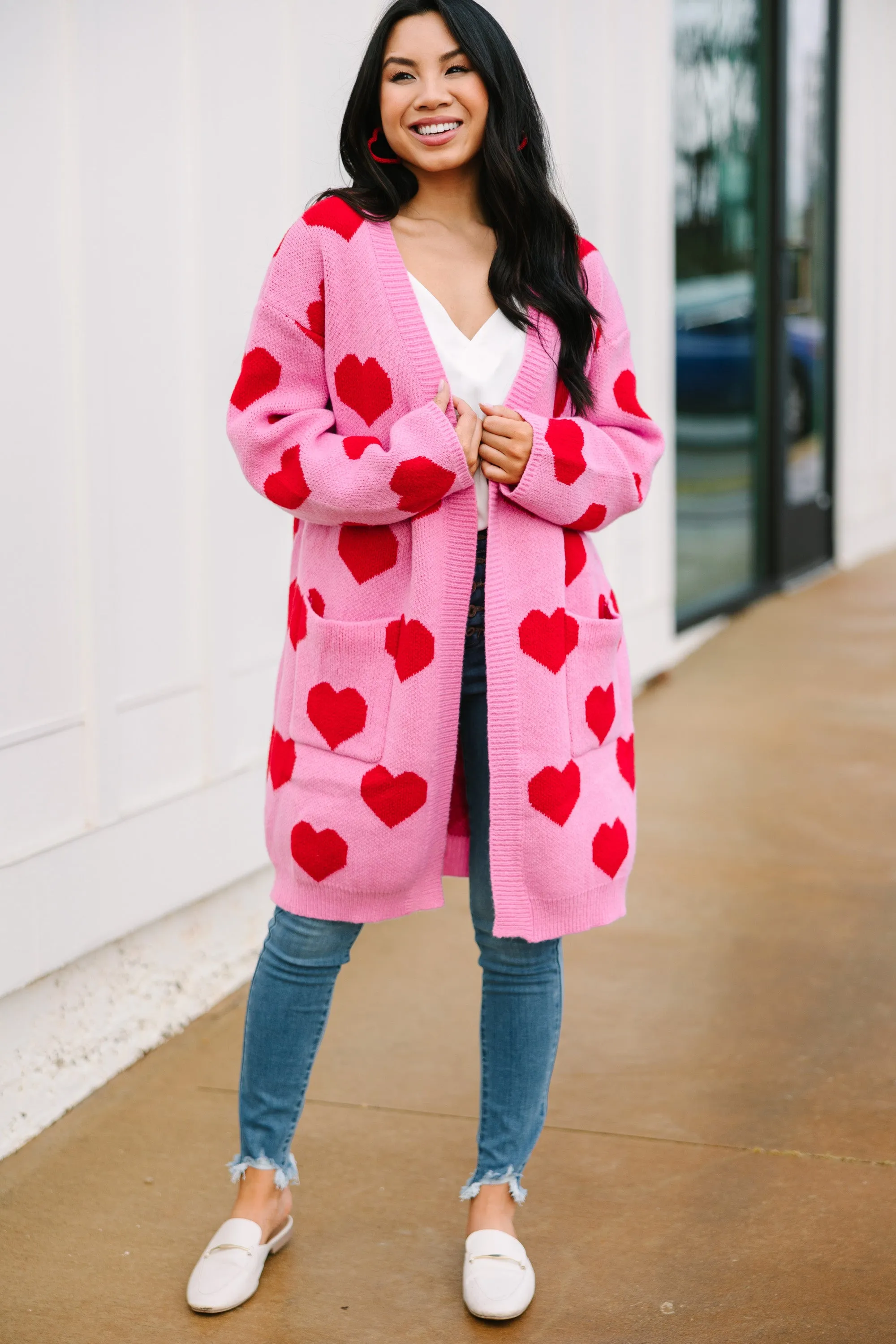 Looking At You Pink Heart Cardigan