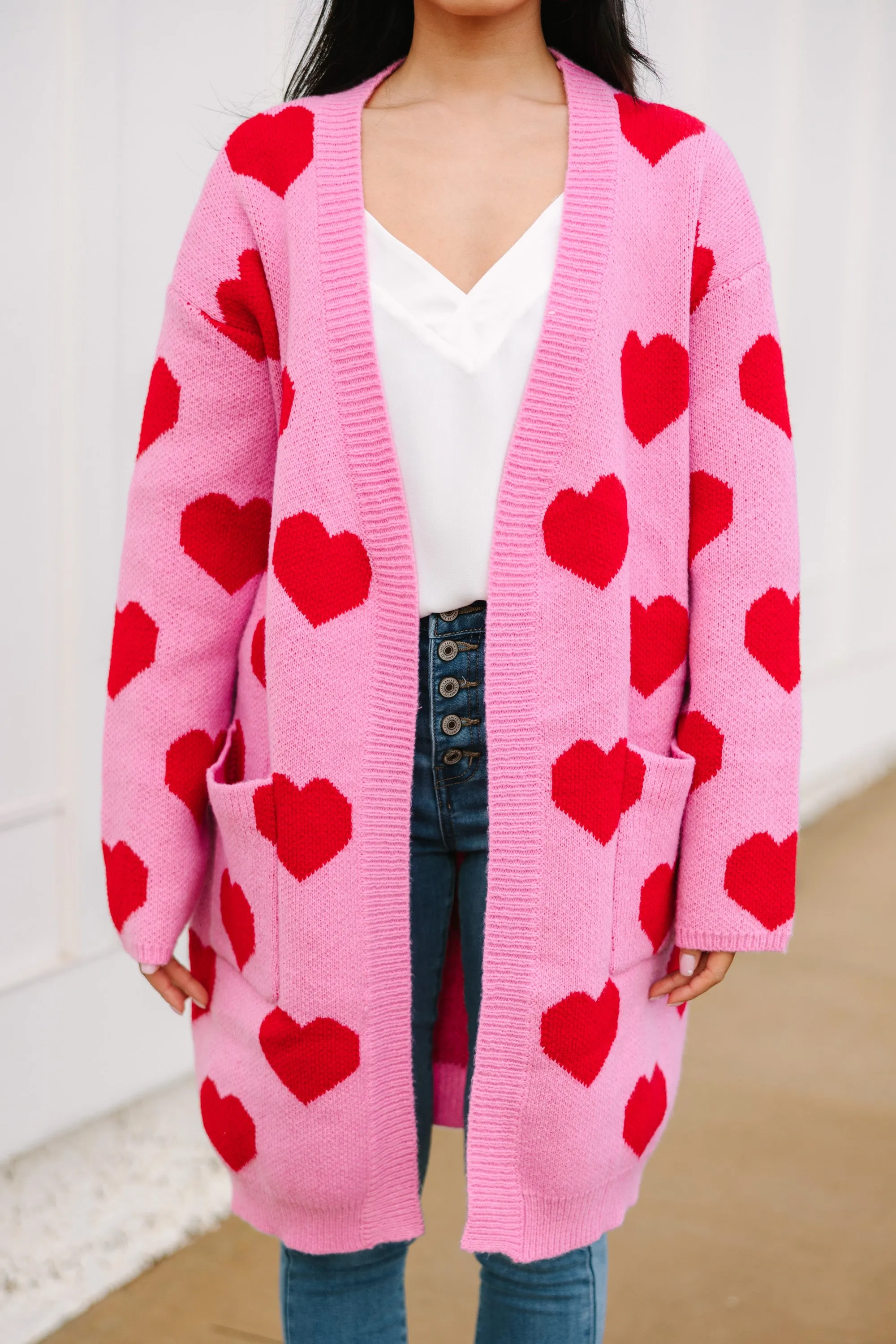 Looking At You Pink Heart Cardigan
