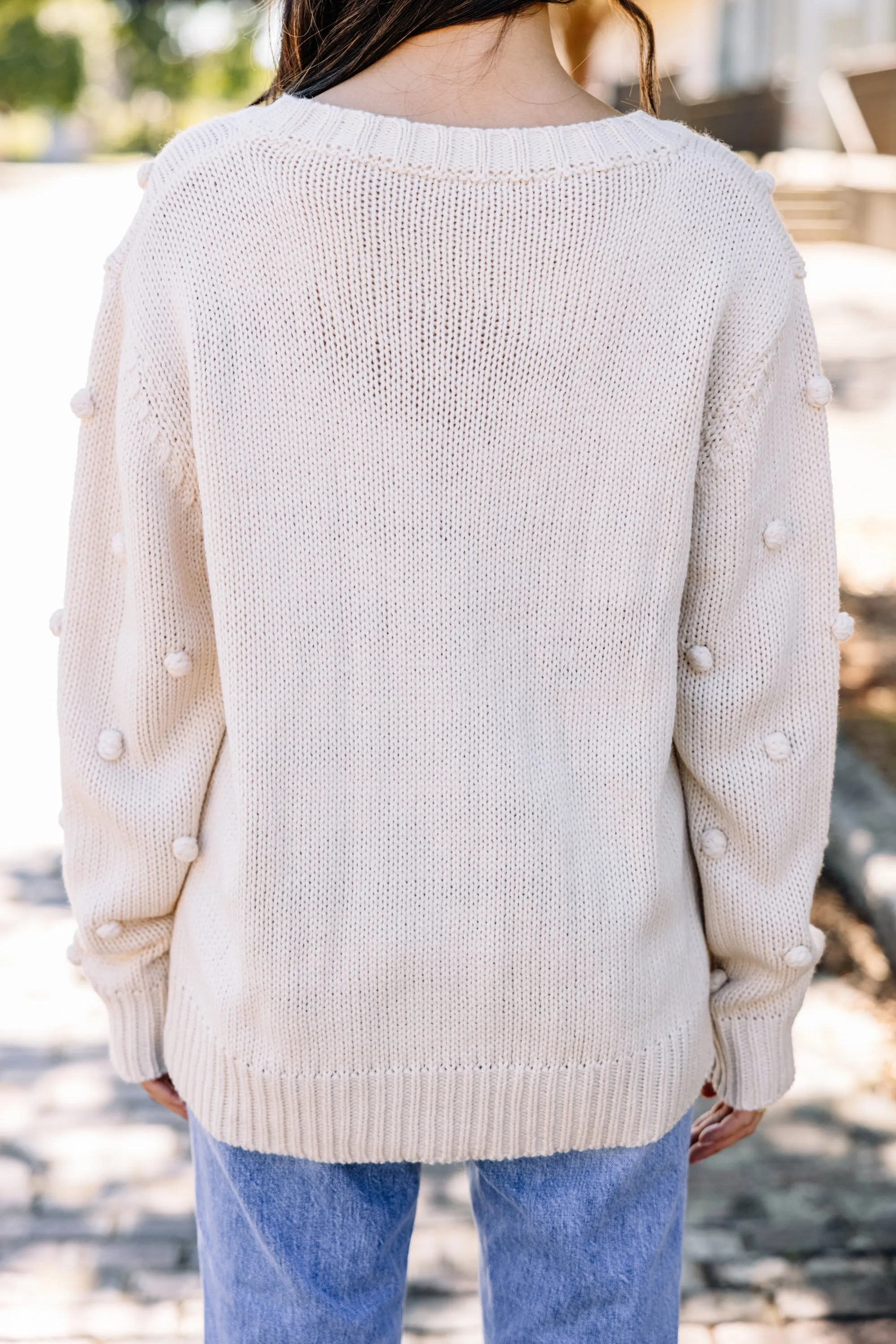 Looking Forward Cream White Pompom Sweater