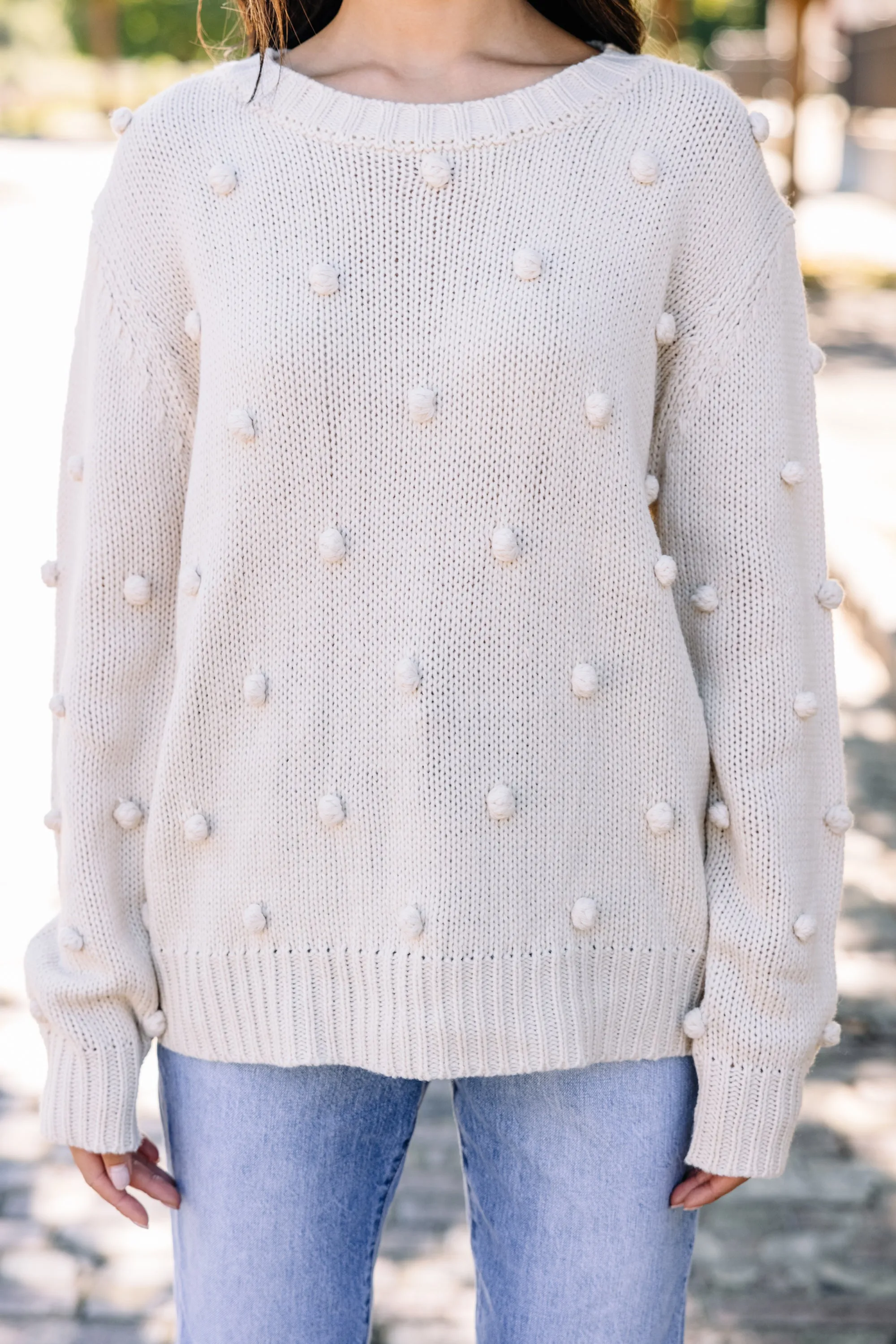 Looking Forward Cream White Pompom Sweater