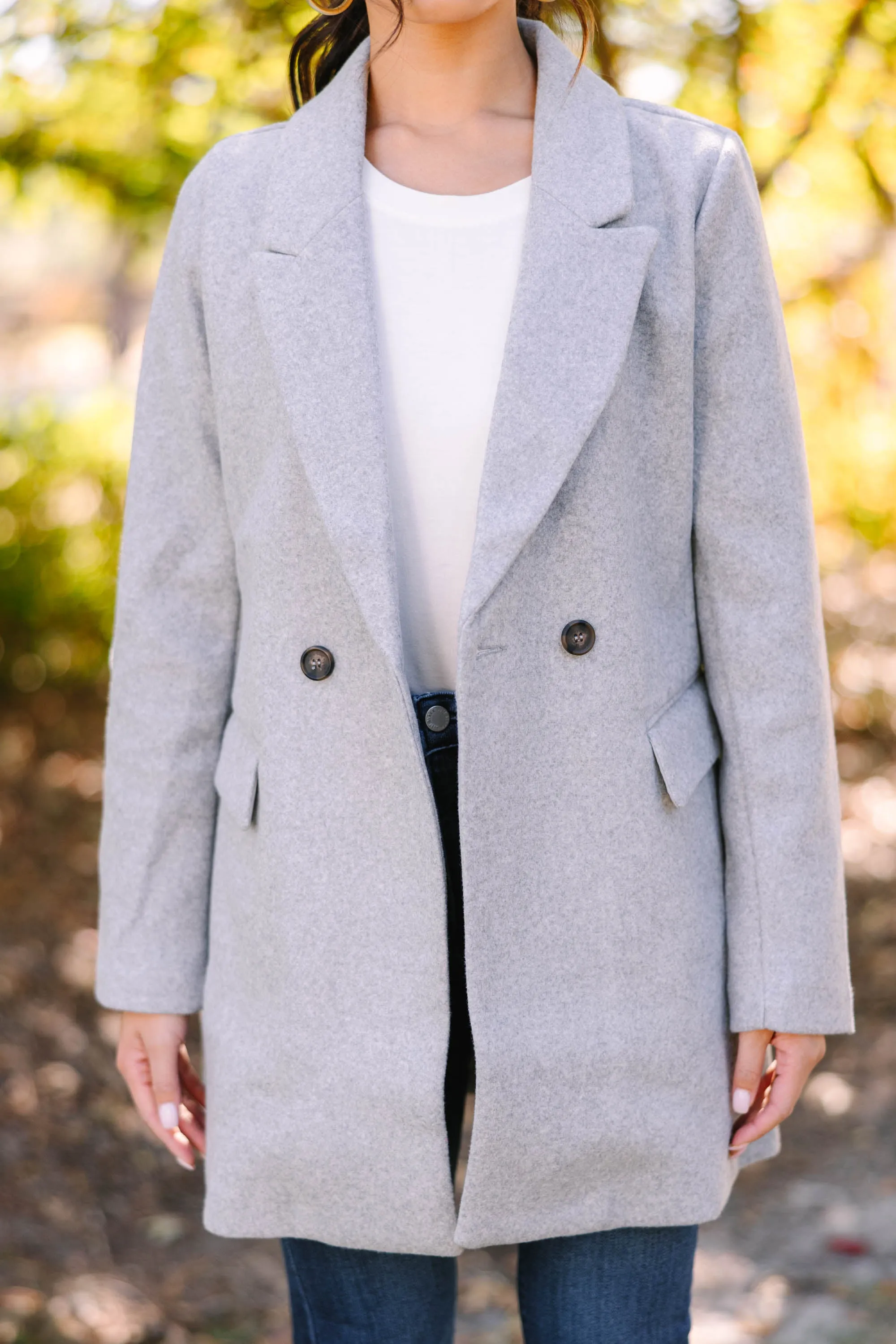 Looking Out Light Gray Fleece Coat