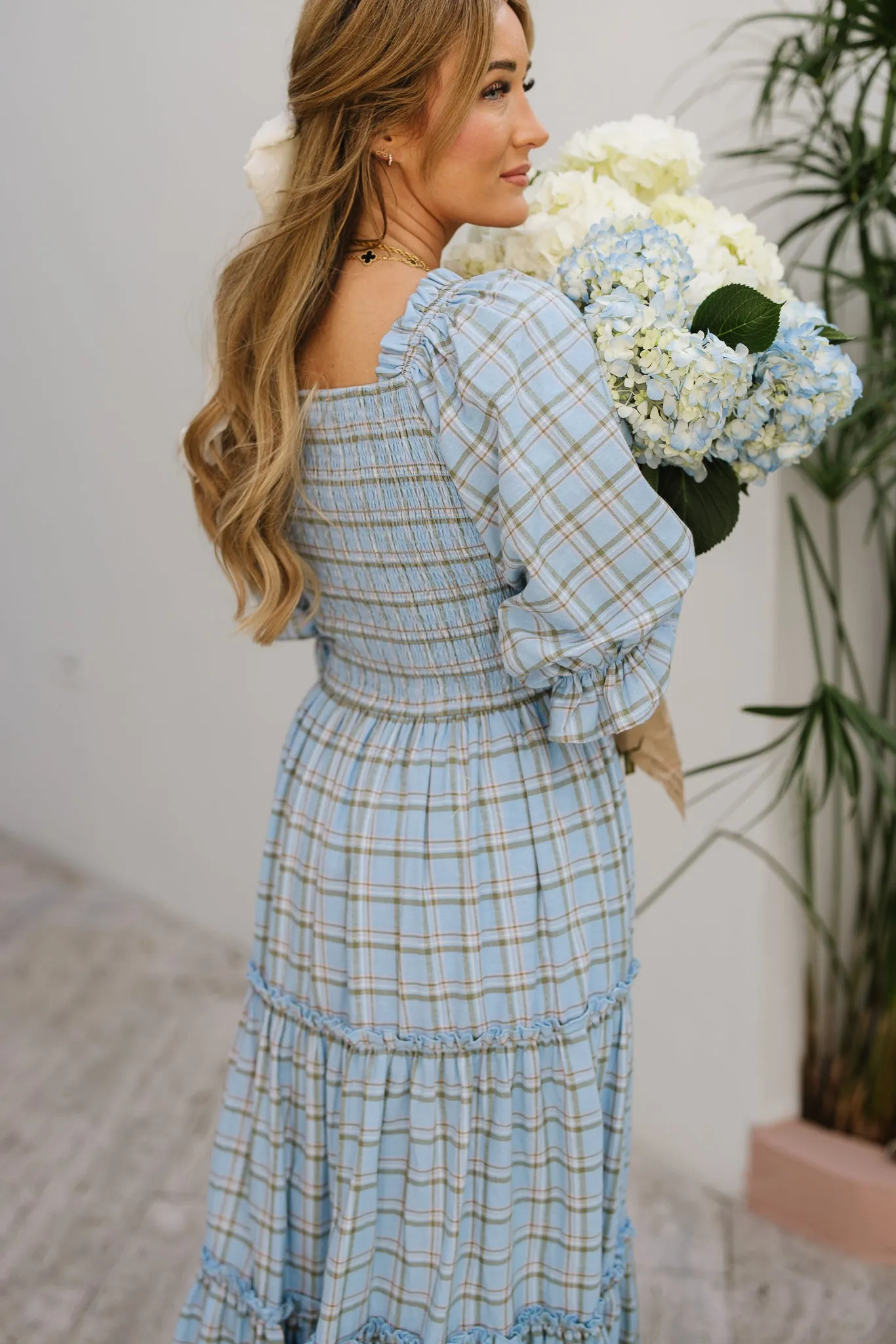 Madeline Dress in Light Blue Plaid