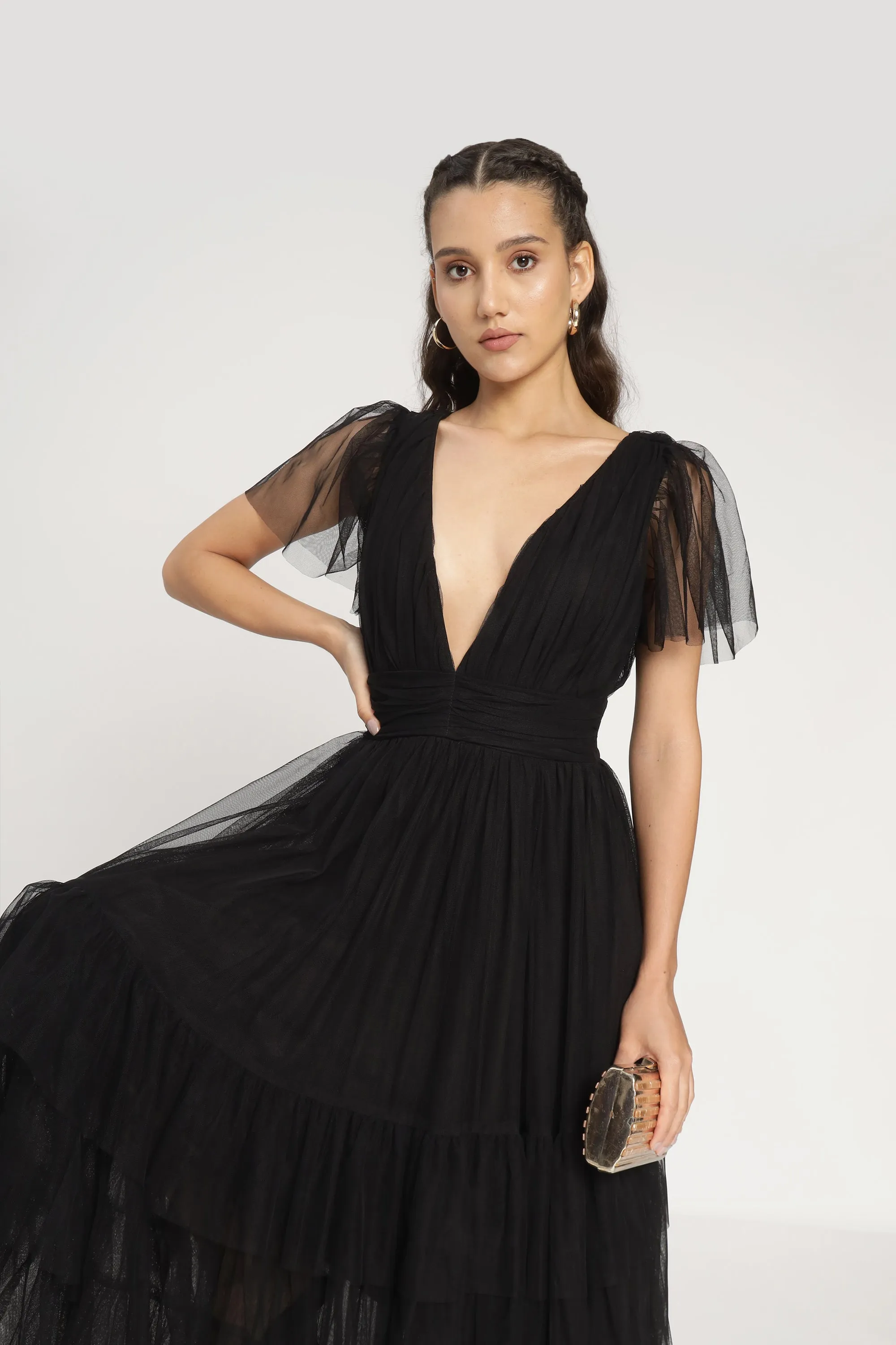 Madison Black Tulle Bridesmaid Midi Dress