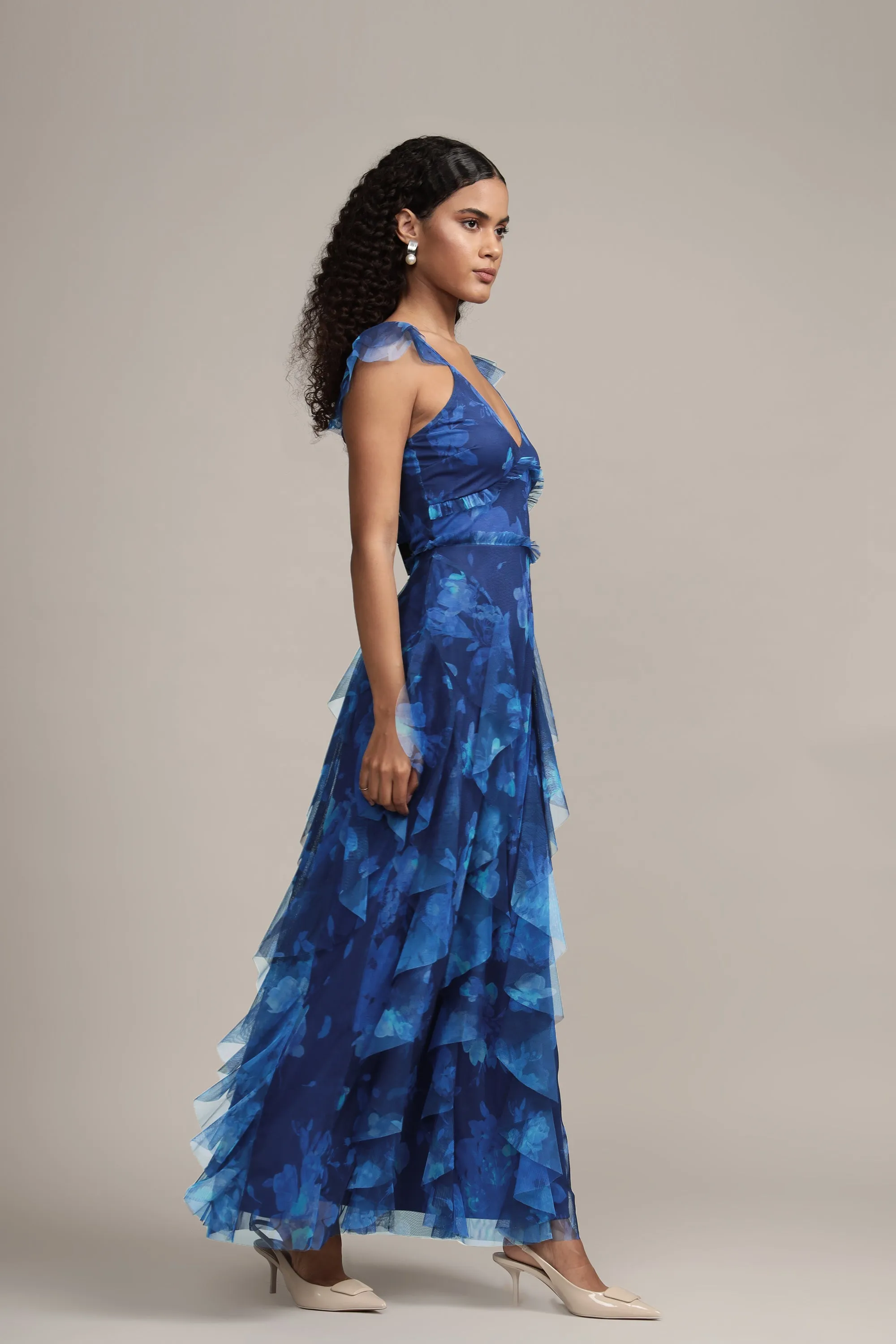 Malin Maxi Dress in Cobalt Floral