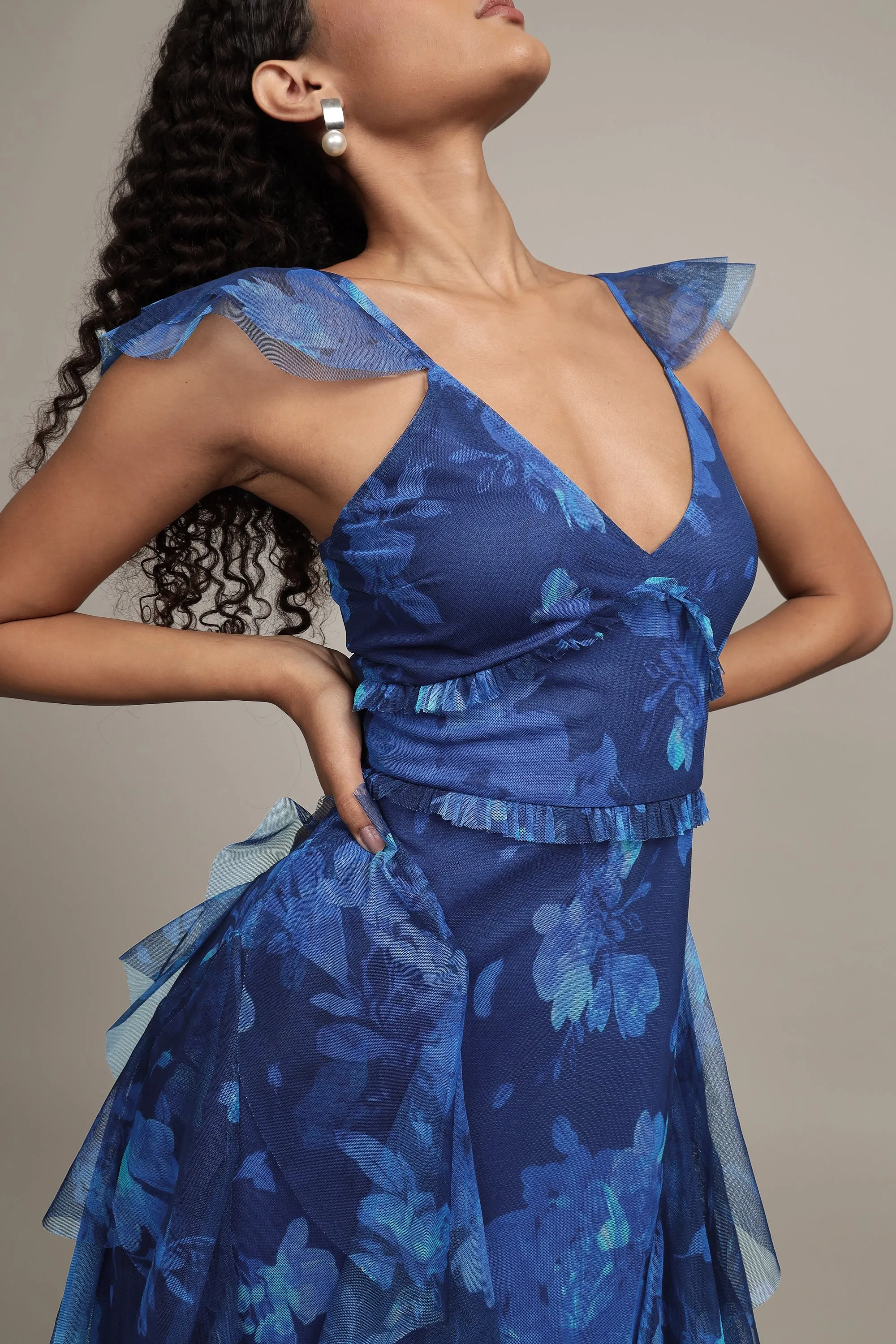 Malin Maxi Dress in Cobalt Floral