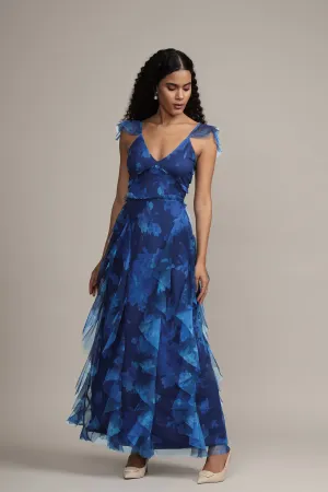 Malin Maxi Dress in Cobalt Floral