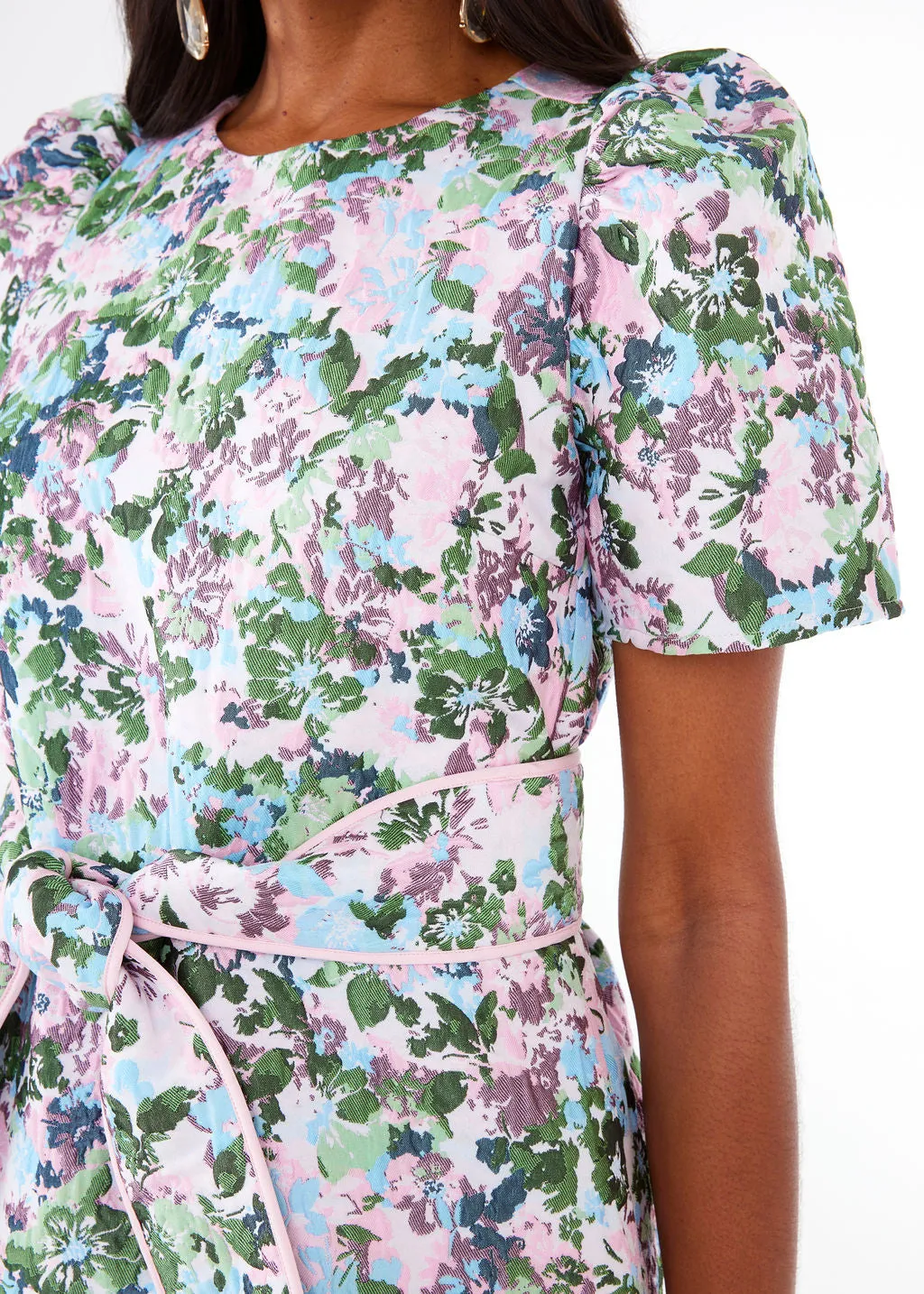 Marty Dress Pink Abstract Floral Jacquard