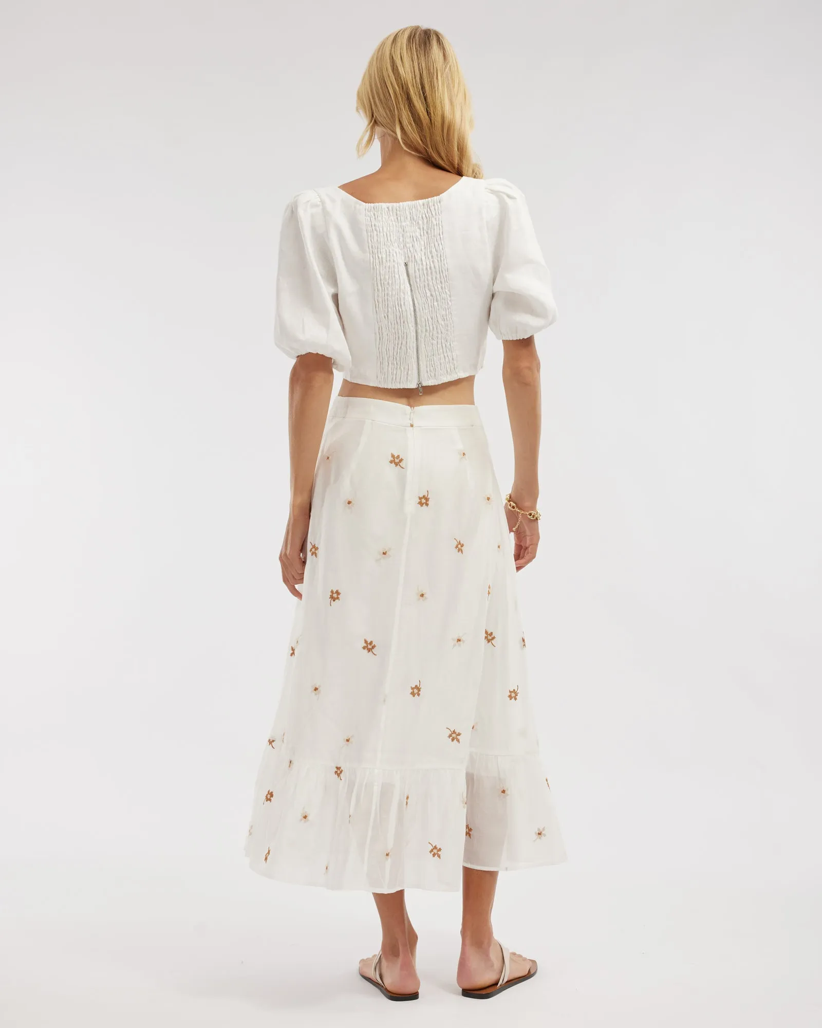 Monique Cross Stitch Midi Skirt - White