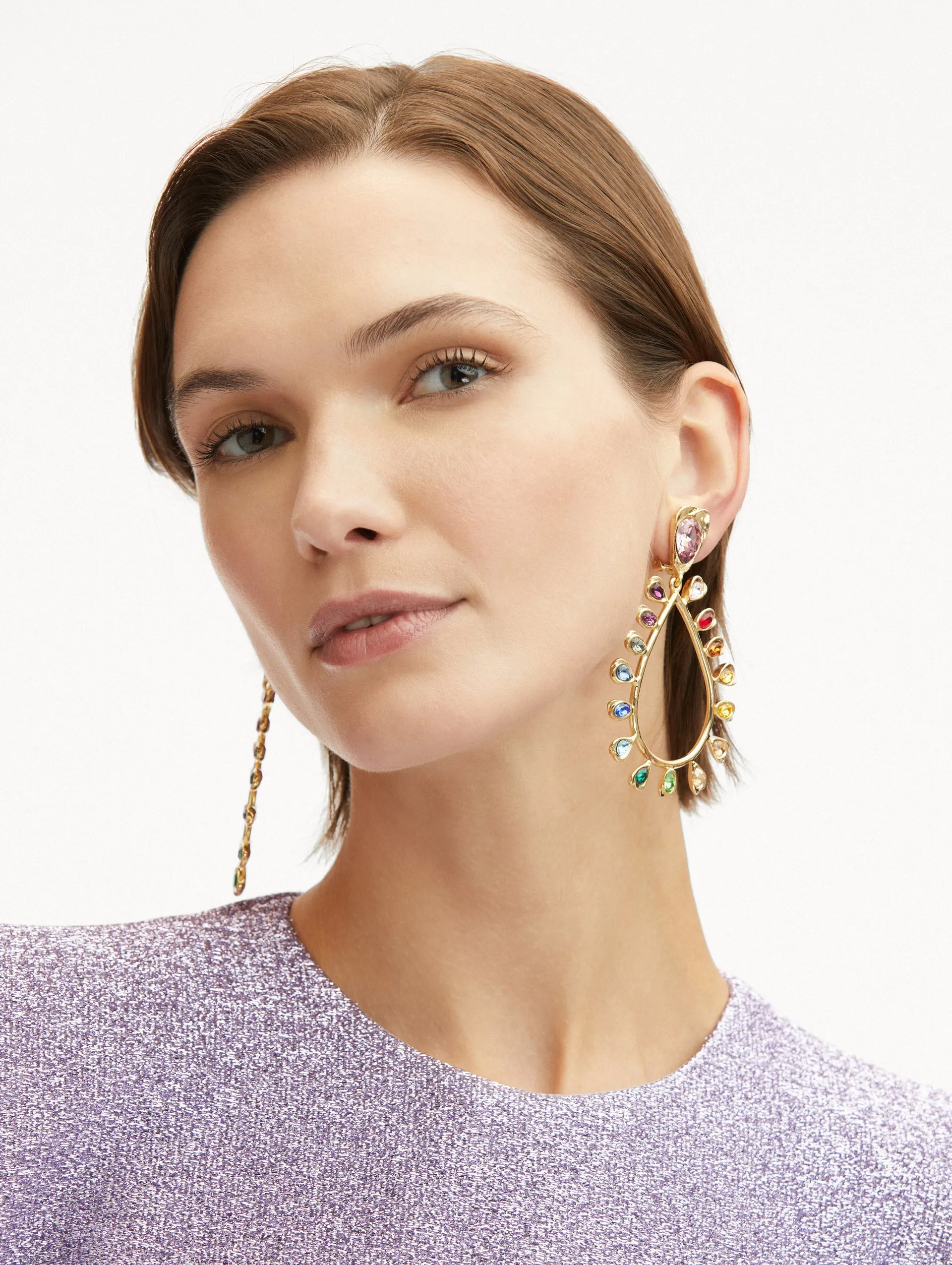 Multi-Colored Crystal Drop Clip-On Earrings