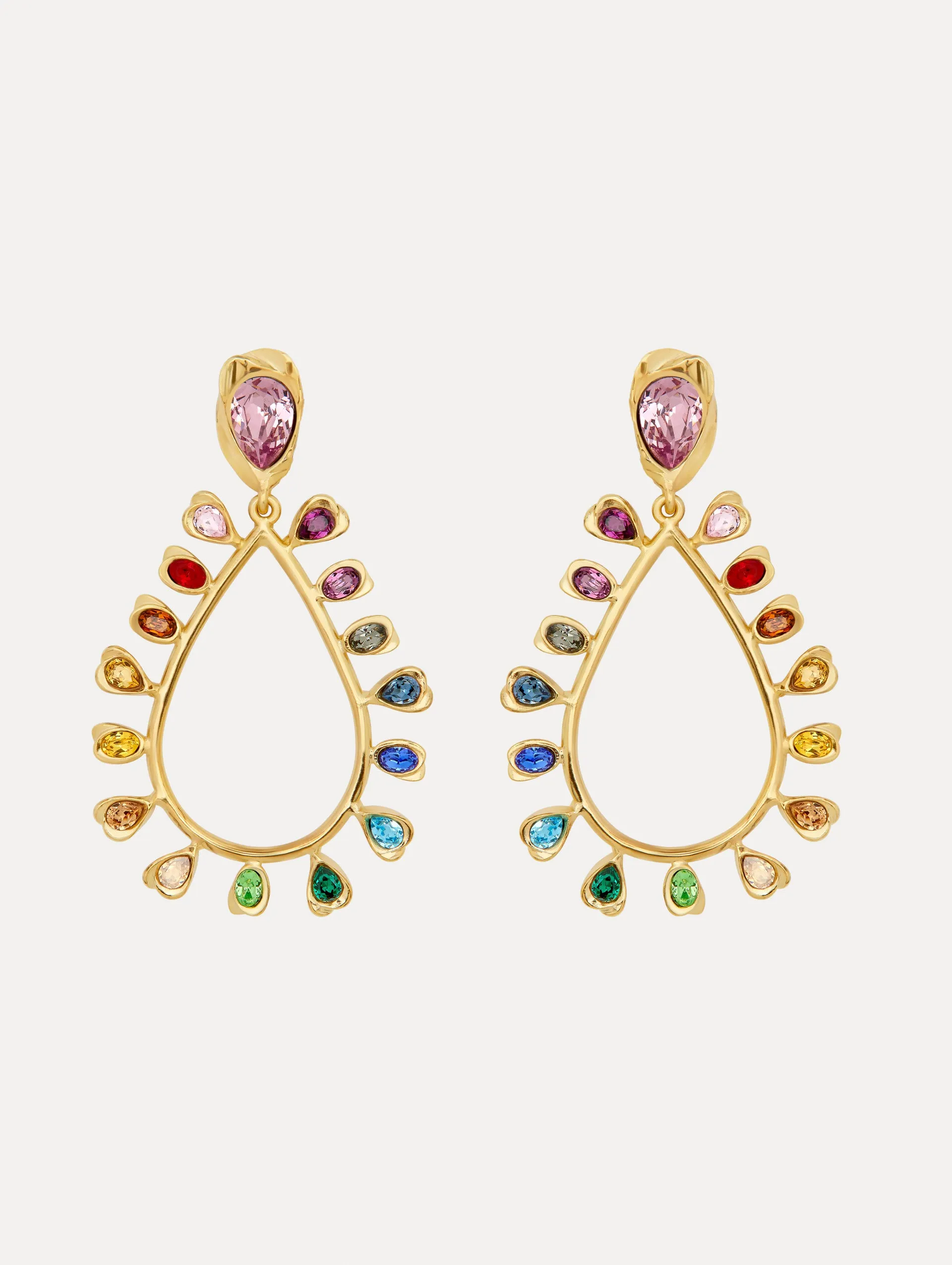 Multi-Colored Crystal Drop Clip-On Earrings
