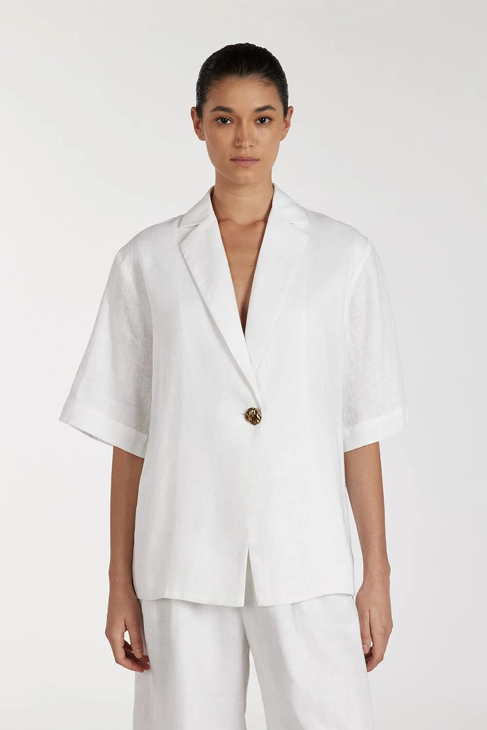 NALA WHITE LINEN RESORT SHIRT