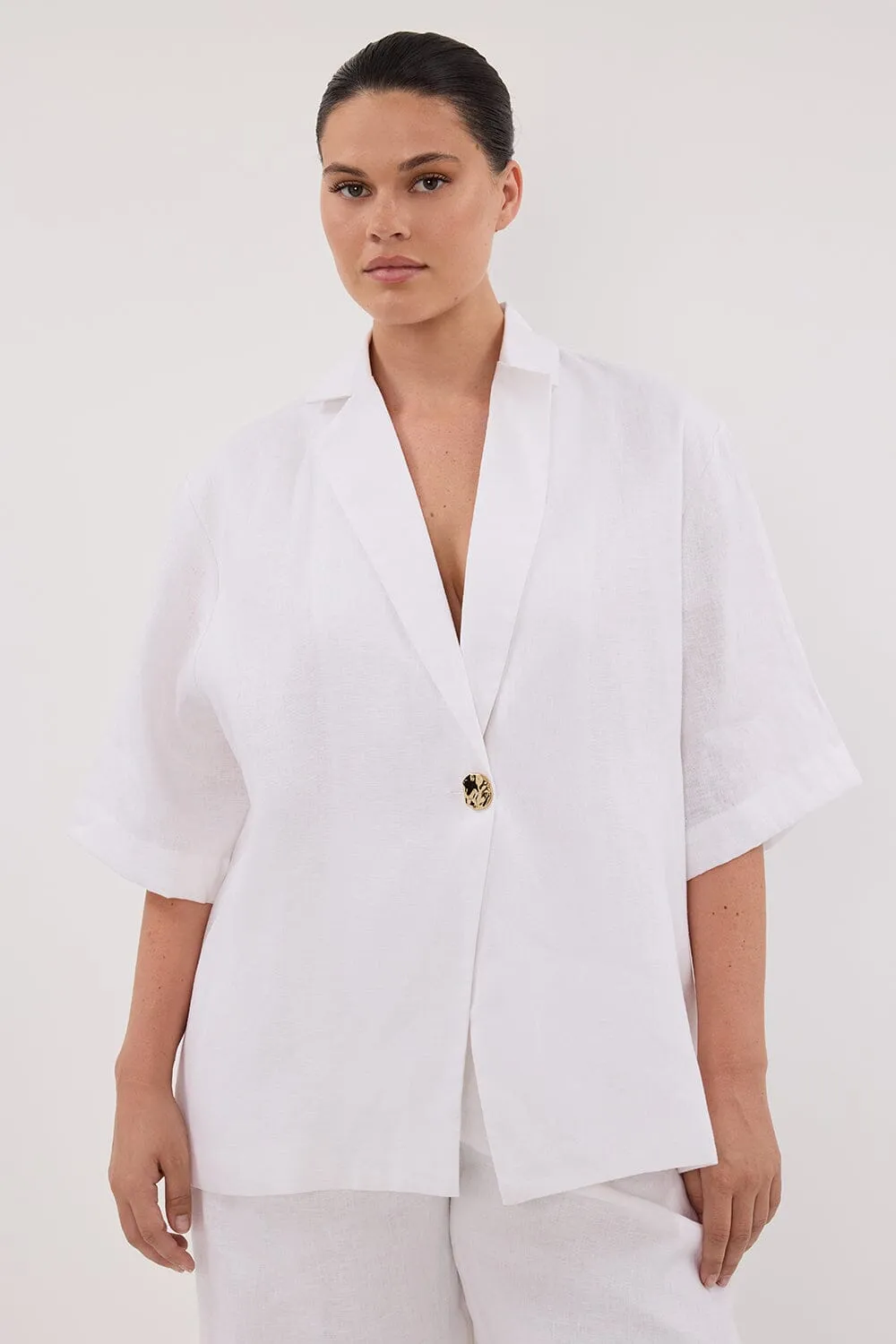 NALA WHITE LINEN RESORT SHIRT