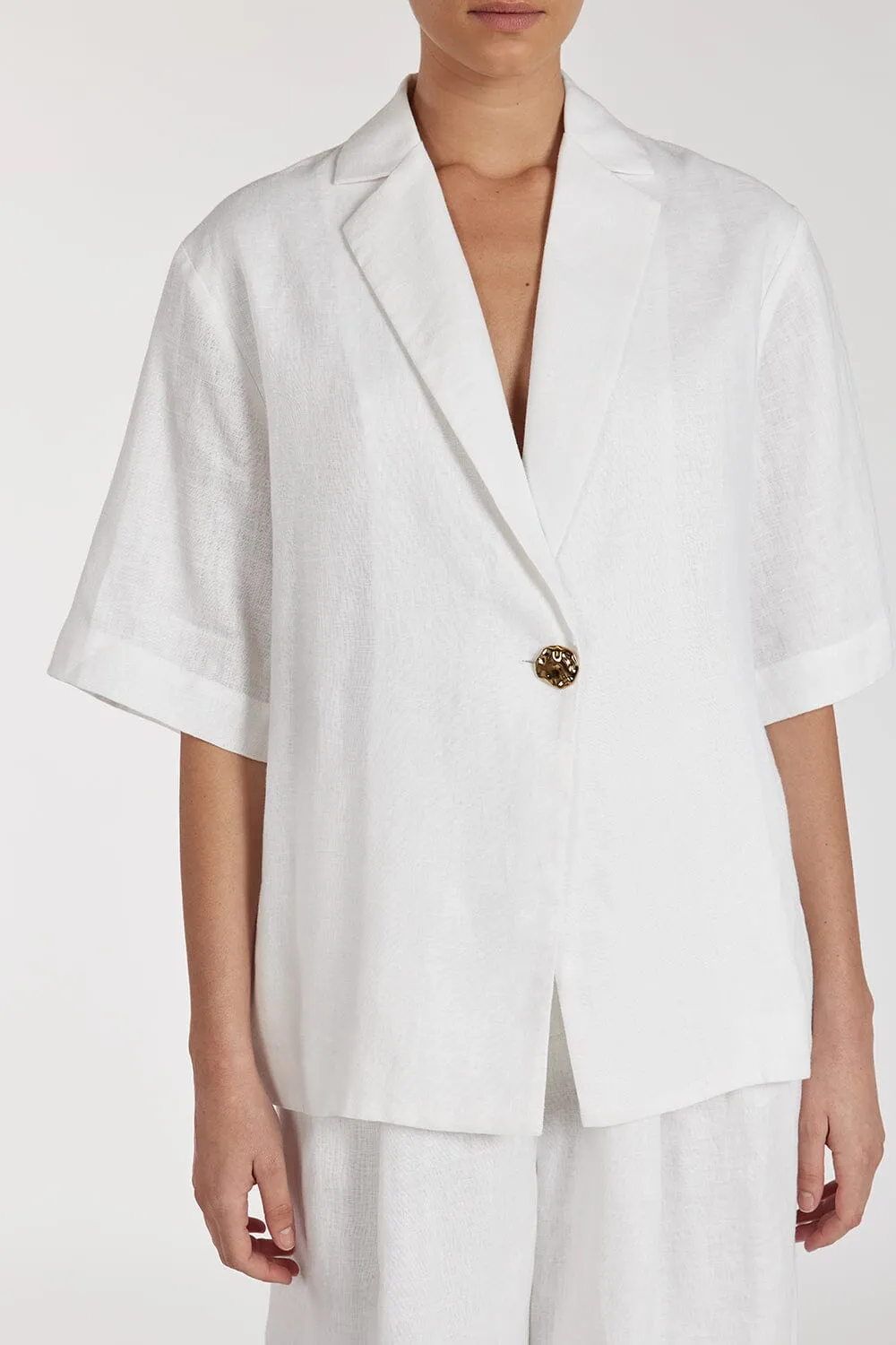 NALA WHITE LINEN RESORT SHIRT