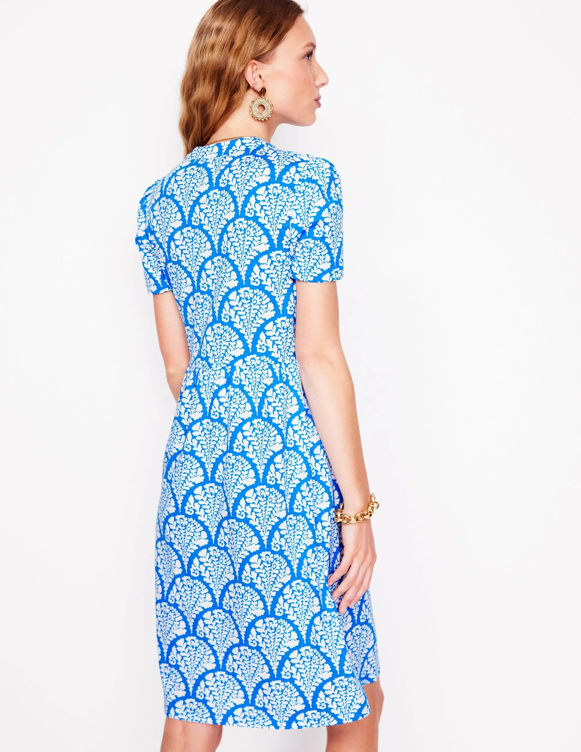 Naomi Short Sleeve Dress-Cerulean Blue. Blossomy