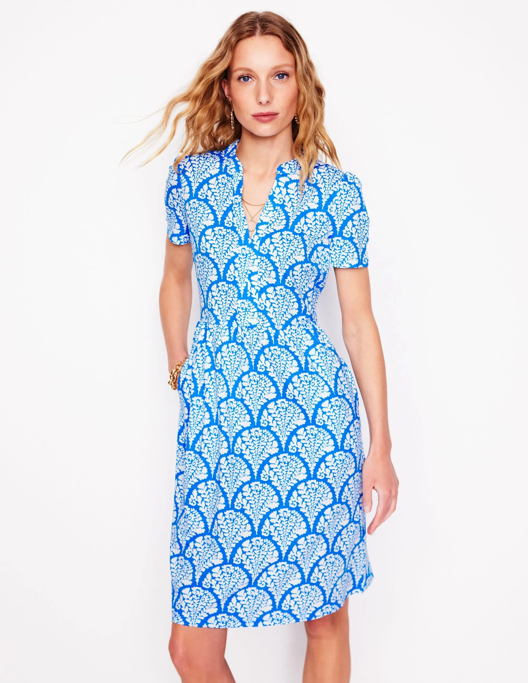 Naomi Short Sleeve Dress-Cerulean Blue. Blossomy