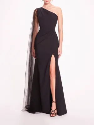 One Shoulder Cape Gown